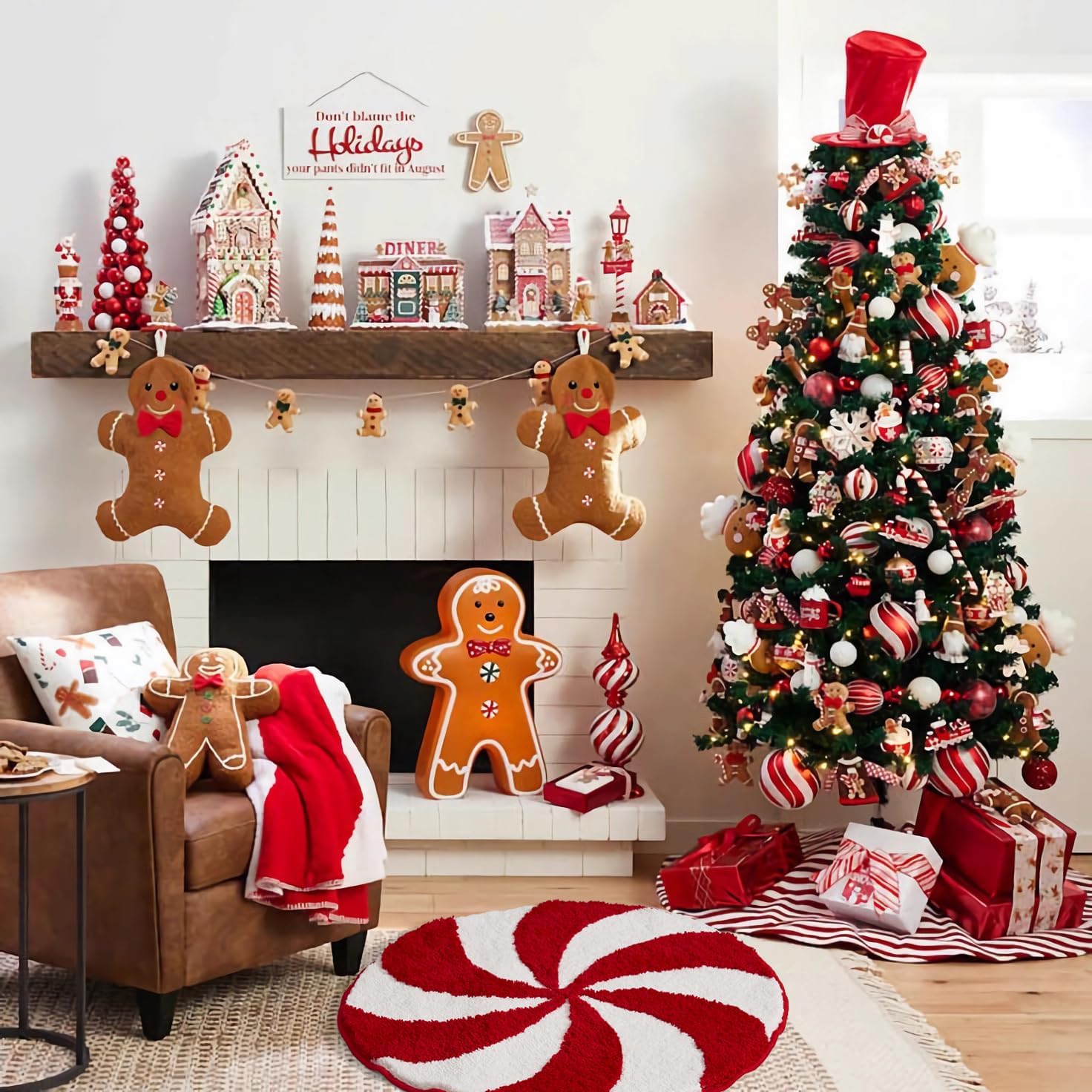 ELDONE Christmas Candy Swirl Bathroom Rugs, 3D Festive Red Round Rug, Cute Christmas Rug Non-Slip for Winter Holiday Decorations, Funny Circle Christmas Bath Mat for Bedroom Kitchen, 24" x 24"