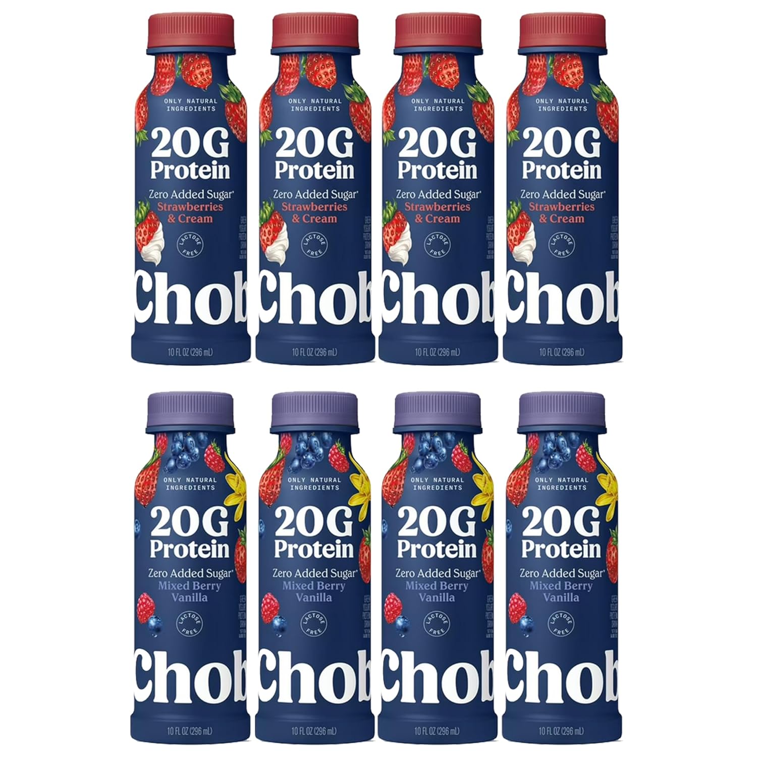 Greek Yogurt Protein Drink, Low Fat, 20g Protein per Bottle, Variety Pack, Strawberry Cream and Mixed Berry Vanilla Flavors 10 fl oz, 8 Count