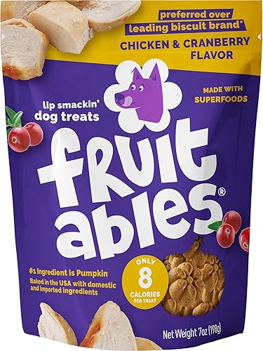 Fruitables Baked Dog Treats, Healthy Pumpkin Treat for Dogs, Low Calorie & Delicious, Free of Wheat, Corn and Soy, Made in The USA, Chicken and Cranberry Flavor, 7 oz - 7 Ounce (Pack of 1) - Chicken and Cranberry