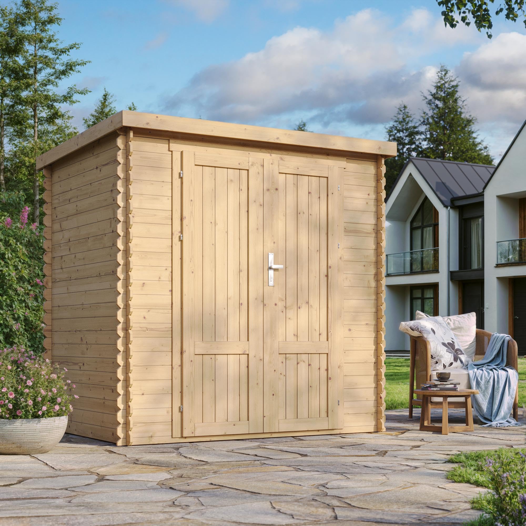 TIMBELA M311F1+M311G Abri De Jardin en Bois 2,22 m², Cabane De Jardin Extérieure avec Parois De 19 mm, Cabanon De Jardin Extérieur pour Outils Et Vélos, Sol Imprégné, Portes À Panneaux
