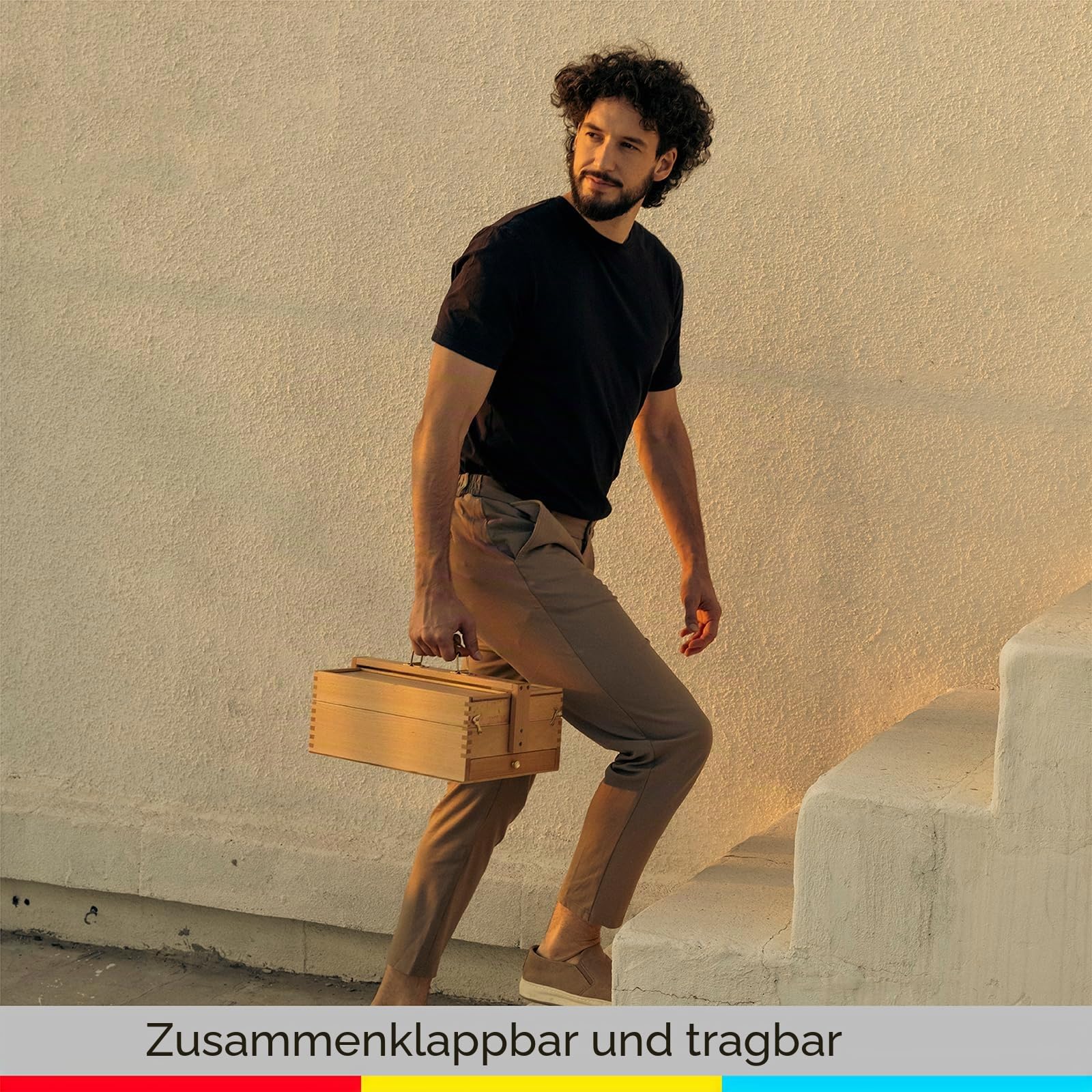 MEEDEN Aufbewahrungsbox für Künstlerbedarf – Tragbare, Faltbare Multifunktionale Aufbewahrungsbox aus Buchenholz für Kunstwerkzeuge und Pinsel mit Abteilen und Schublade für Pastelle, Bleistifte