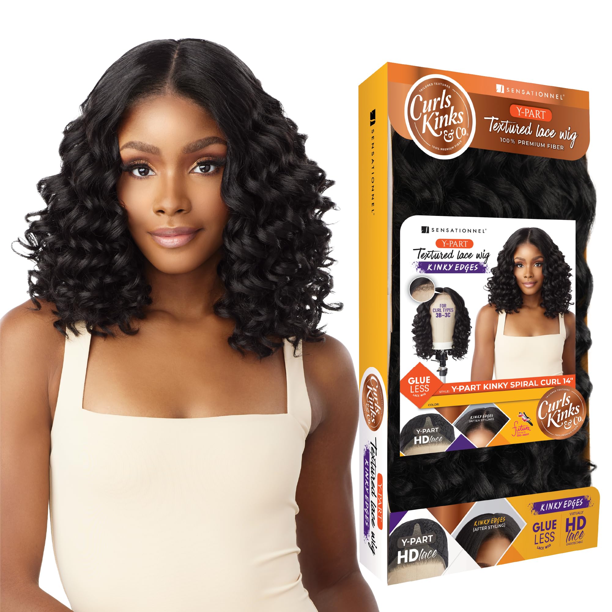 Curls Kinksandco Kinkyedges Wig - Kinky Spiral Curl 14 Inch Y Part Lace Natural Kinkytexture Edged Hairline for Natural 3C to 4C Hair Textures (1 JETBLACK)
