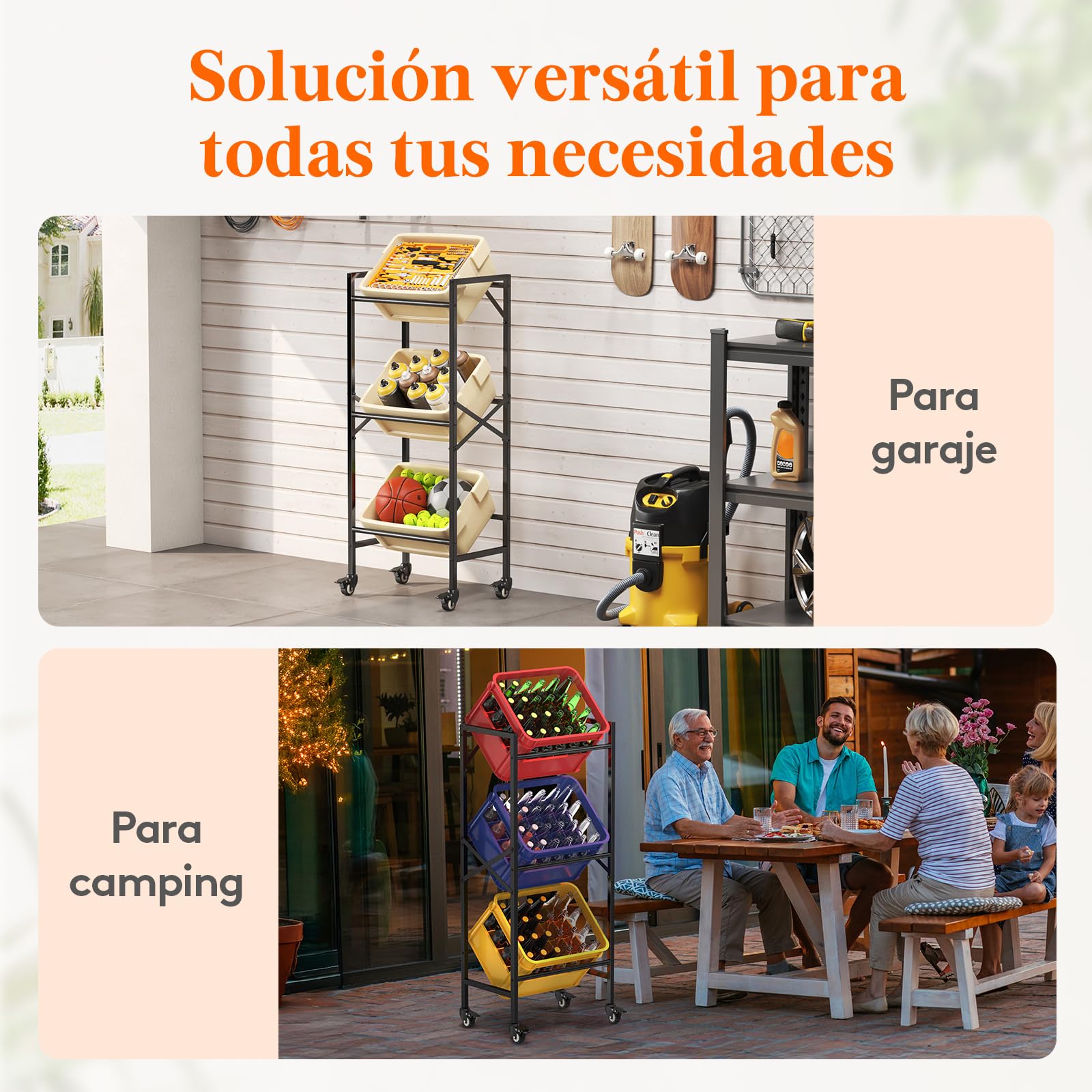 Lifewit Estantería para Bebidas con Ruedas para 3 Cajas, Estantería Metálica para Bebidas, Capacidad 450 kg, Pintura Antiarañazos, Estantería Estable para Cajas de Cerveza, Verduras y Agua
