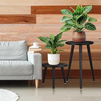 Hniuyun Small Wooden Plant Stand Indoor Table for Flower Pots, Black