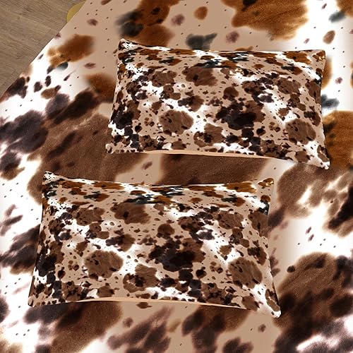 Miniatura 4 de Juego de edredón con estampado de vaca, tamaño Queen, color negro, marrón, blanco, con estampado de vaca occidental, para niños, adolescentes, niños