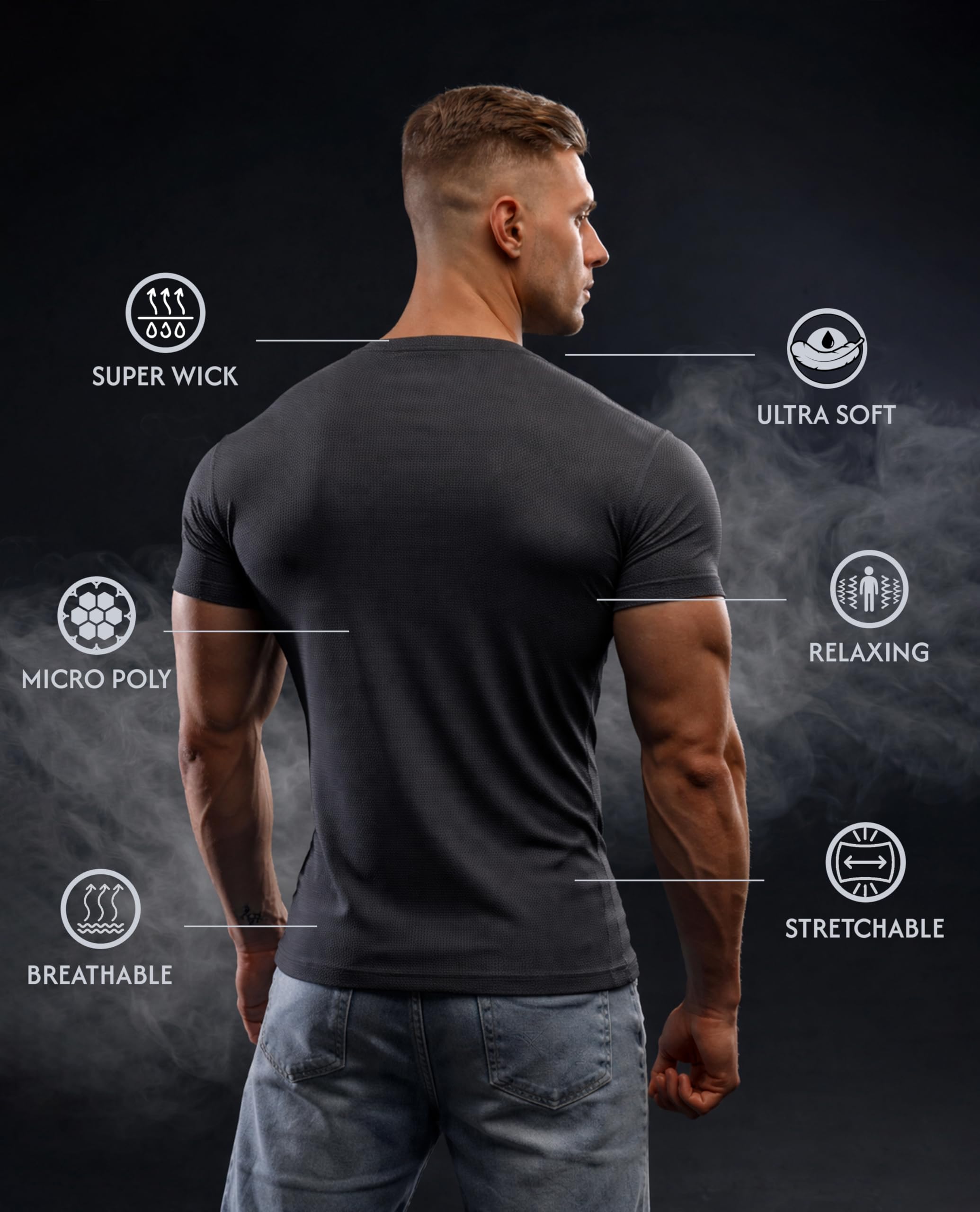 Peppyzone Combinación de camiseta estampada para hombre (3 piezas) | Micro poliéster manga corta ropa deportiva | Camiseta transpirable de entrenamiento para gimnasio, correr, fitness y entrenamiento