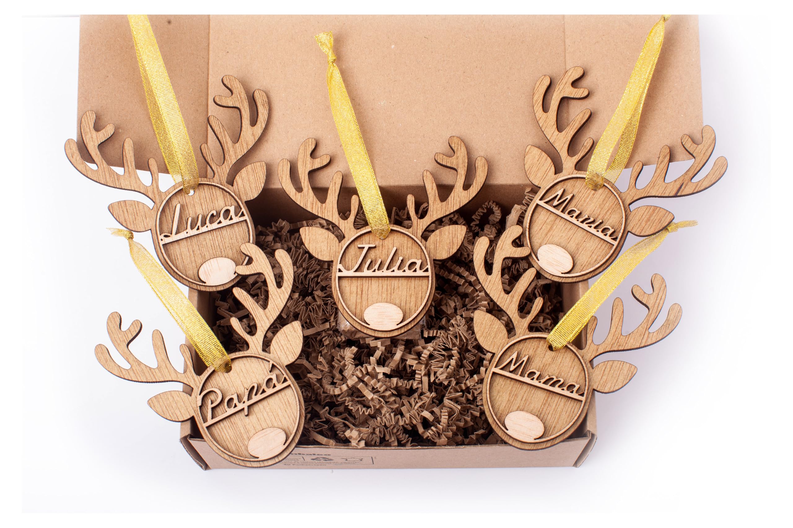 Bolas de Navidad madera Personalizadas con Nombre Pack 5 Unidades Adornos navideños Ornamento, decoración para el árbol de Navidad Olesea (Bolas Reno)