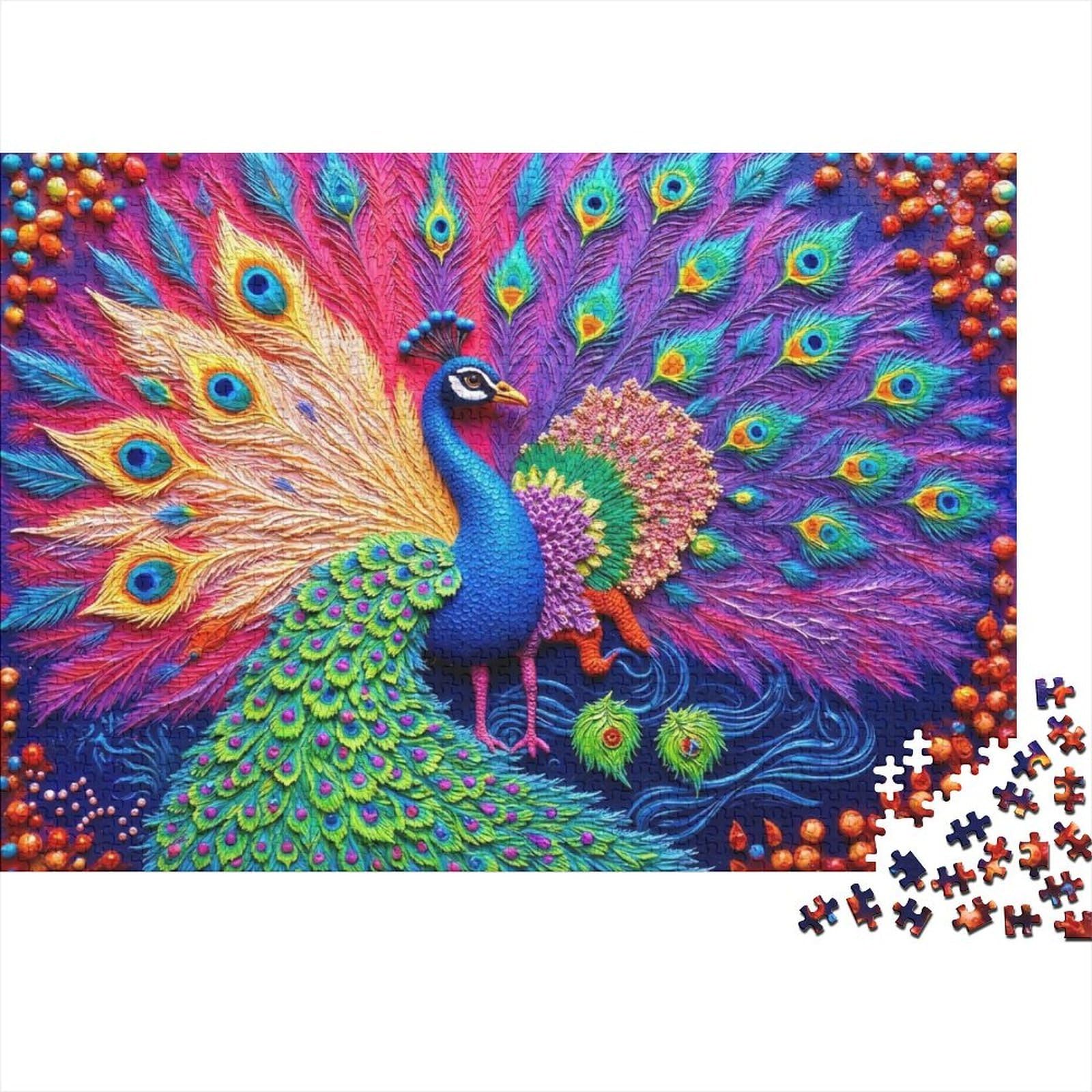 Puzle de pavo real de 1000 piezas para adultos en cartón resistente de 70 x 50 cm 8