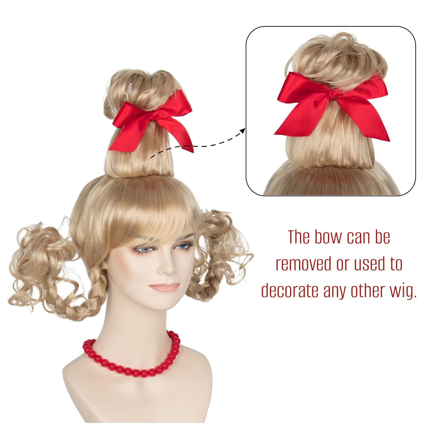 Miss U Hair Adult Women Christmas Wig Long Blonde Braid Wig with Red Beads Necklace Bow