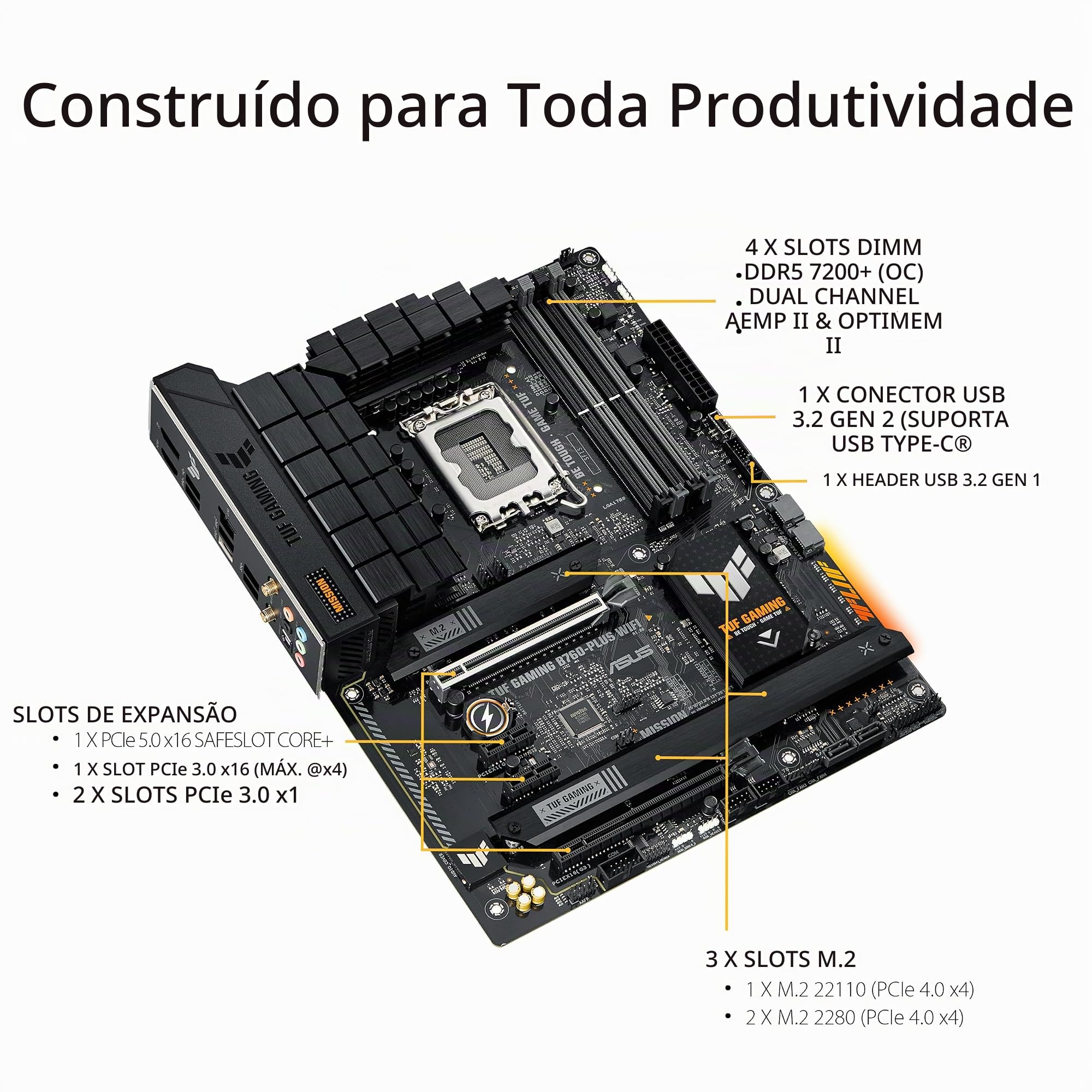 ASUS Placa-mãe TUF GAMING B760-PLUS WIFI Intel B760 LGA 1700 ATX