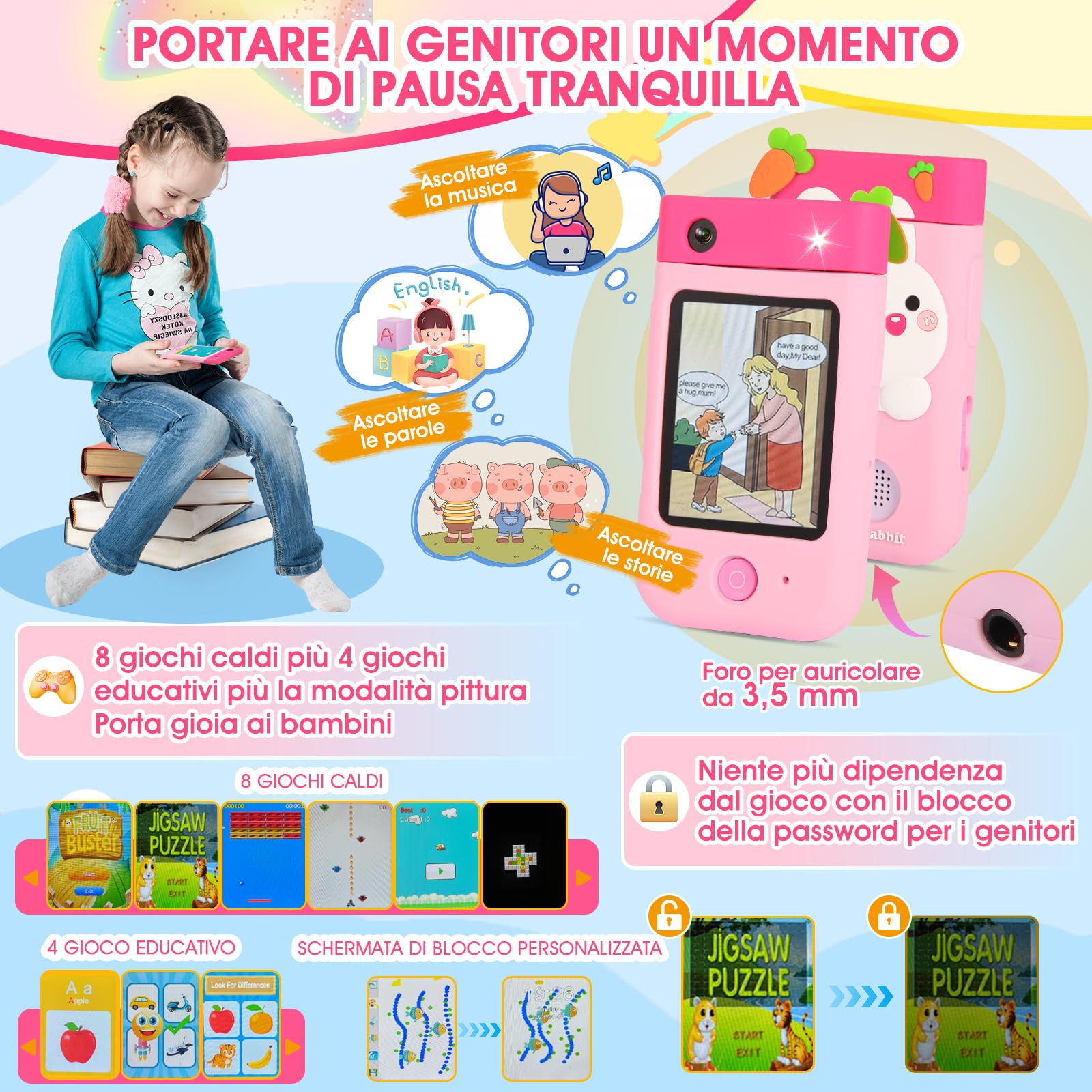 Telefono Per Bambini, ZUEOKAI Macchina Fotografica Bambini Touchscreen, 180° Obiettivo, Video 1080P con Custodia Silicone, Regali di Natale e Compleanno per Bambini, Regalo Bambina 3 4 5 6 7 8 Anni