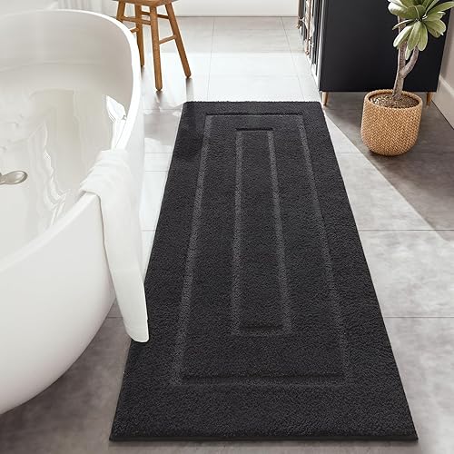 Miniatura 8 de HOMORE Alfombra de baño negra de 24 x 36 pulgadas, gruesa, suave, absorbente, de microfibra, alfombra de pasillo de baño lavable para baño,