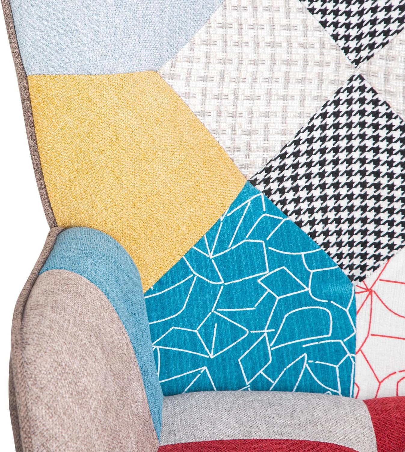 Poltroncina Relax Patchwork Quebec - Poltrona Imbottita con Schienale Alto, Gambe in Legno di Faggio, Design Moderno per Soggiorno, Camera, Ufficio - 69x75x95 cm