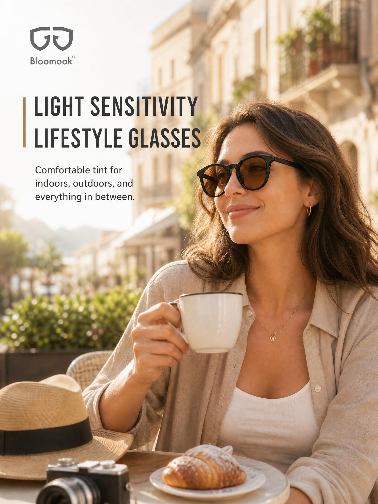 Bloomoak FL-ONE Lunettes anti-migraine teintées marron, lunettes anti-lumière bleue pour la photophobie et la sensibilité à la lumière, lunettes de soleil UV400 pour homme et femme, usage intérieur/ex