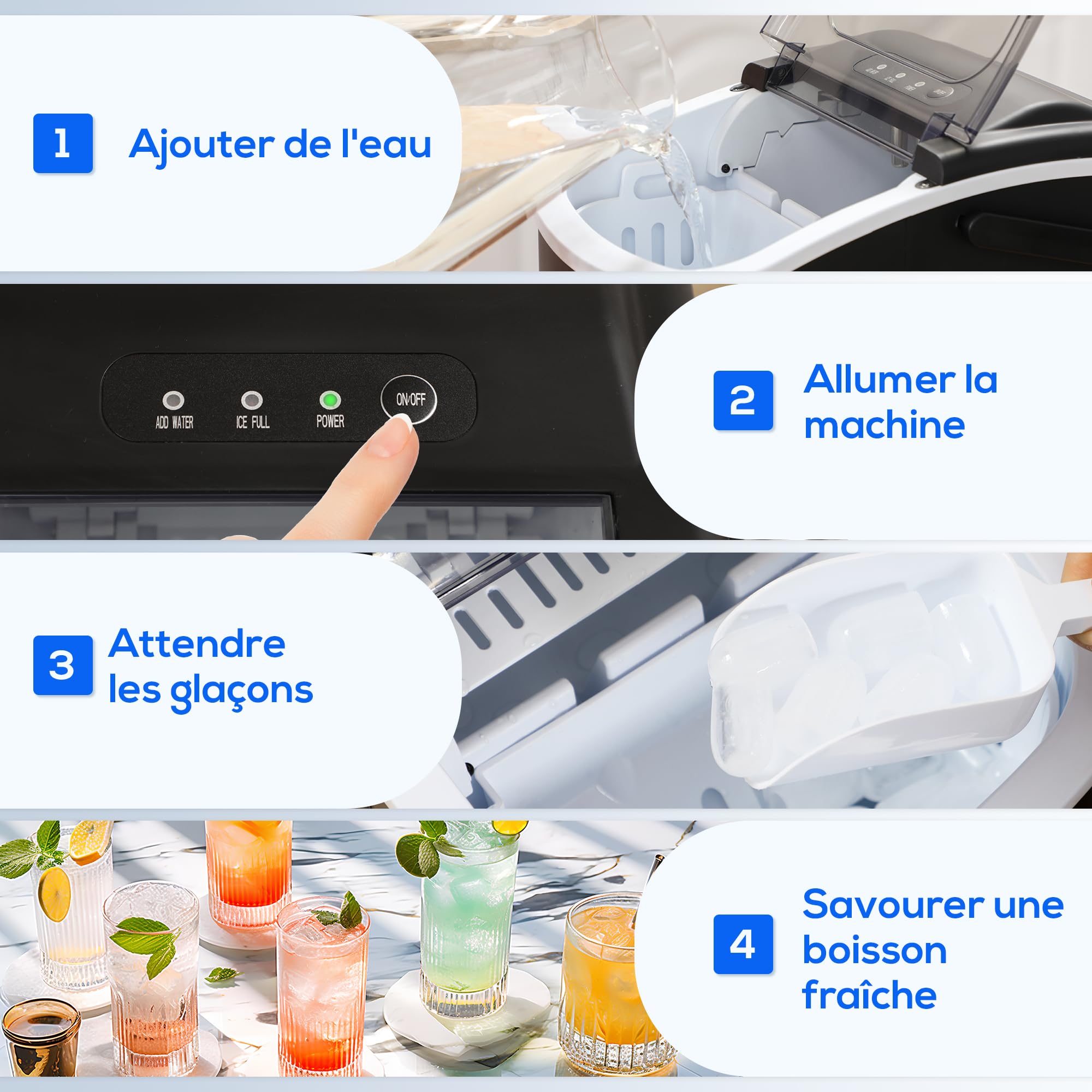 HOMCOM Machine à glaçons 12kg en 24h, 9 Glaçons en 6-12 Minutes, Noir | Ice Maker Portable avec Poignée, Panier et Pell, pour Maison, Cuisine, Bureau, Bar