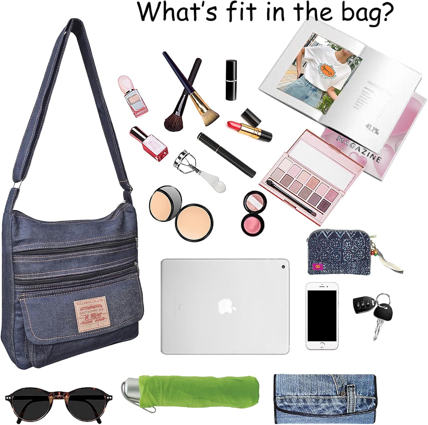 Dark Blue Denim Jeans Canvas Zipper Crossbody Messenger Shoulder Bag Sac Pouch Purse Handbag for Unisex - Image 6