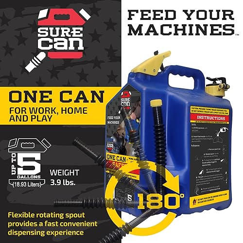 Miniatura 19 de Surecan Lata de seguridad tipo II de 5 galones – Boquilla giratoria flexible, tanque sin derrames, autoventilación, gatillo de pulgar y bidón