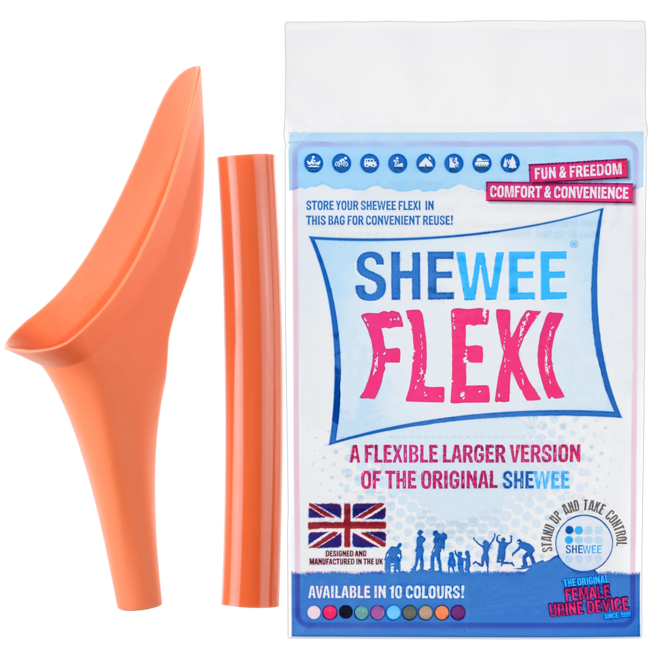 SHEWEE Flexi – The Original Female Urinal – Made in the UK – Reusable, Flexible & Portable Urination Device. Festival, Camping, Car, Hiking Essentials for Women. Stand to Pee Funnel – Pumpkin — image 1