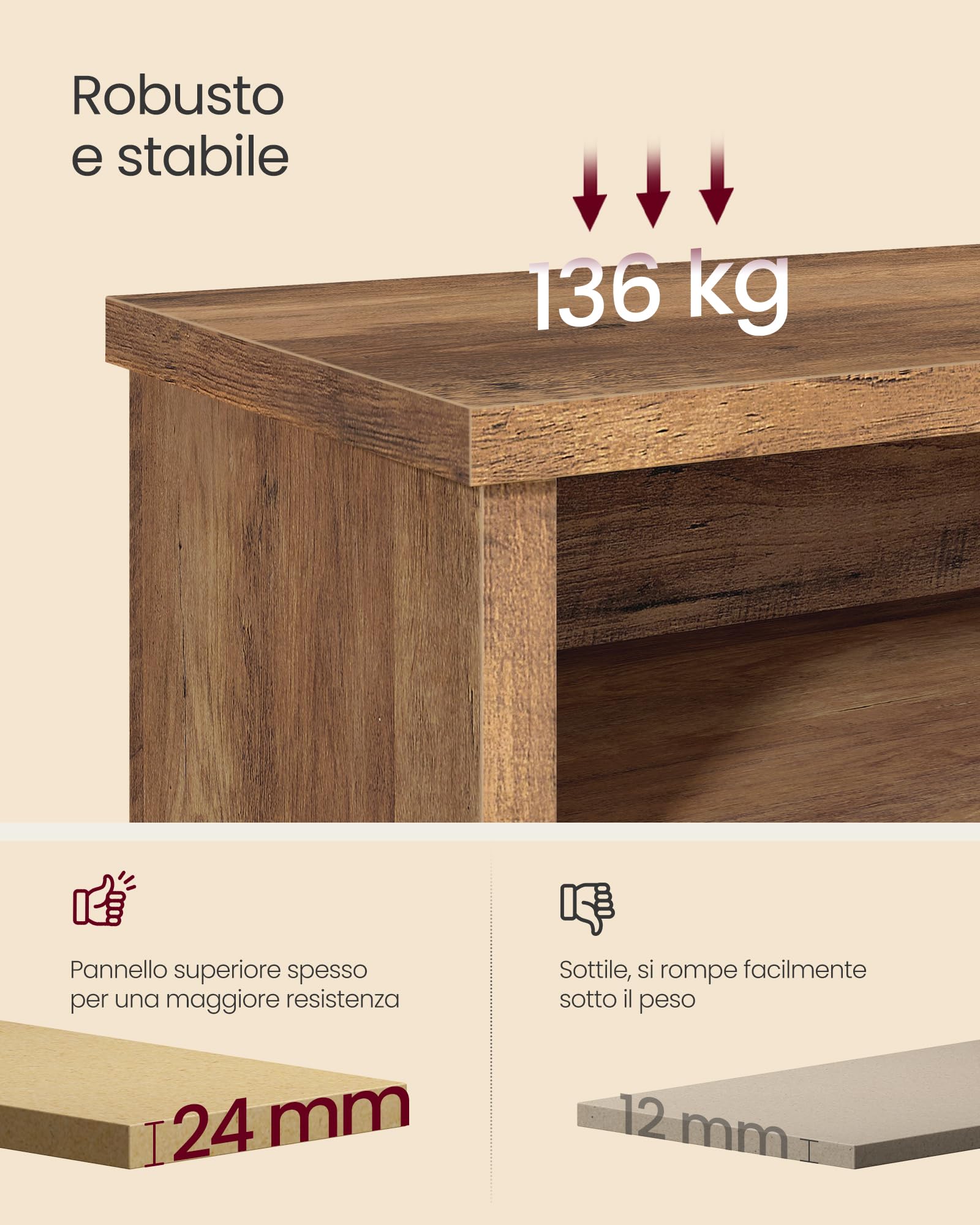 VASAGLE Panca Scarpiera, Scarpiera Ingresso, 6 Scomparti, Ripiani Regolabili, per Soggiorno Corridoio, 29,5 x 100 x 50 cm, Marrone Miele LSB036K01