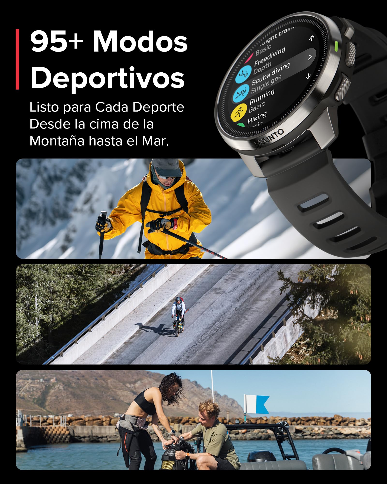 Suunto Ocean Ordenador de Buceo y Reloj Deportivo, Pantalla AMOLED, 100m Impermeable, GPS Doble Banda, Mapa Sin Conexión, 95+ Deportes, HRV y Seguimiento del Sueño