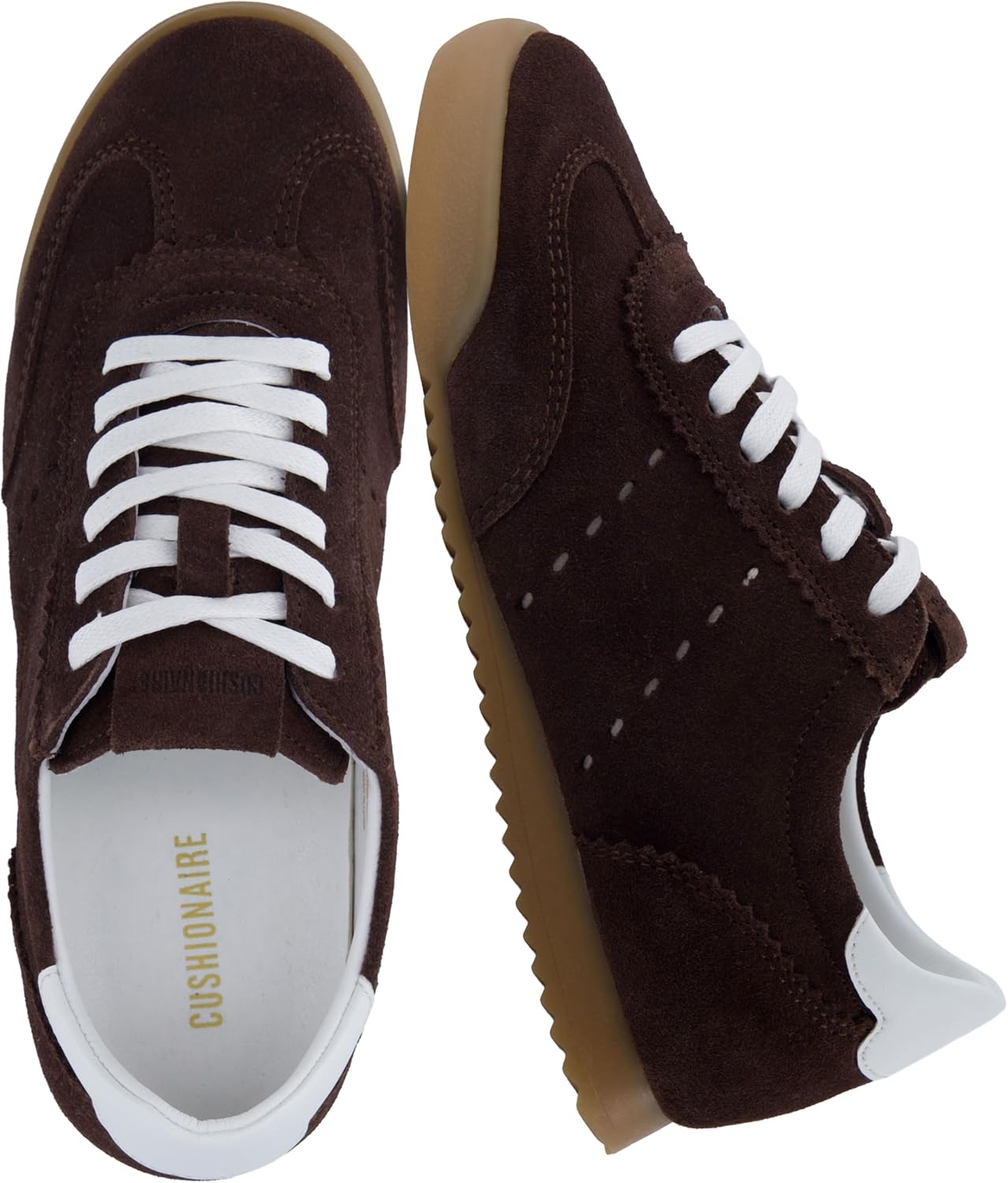 CUSHIONAIRE Tick Tock Women’s Genuine Leather Lace-Up Casual Sneaker – Retro-Inspired Walking Shoe with Gum Rubber Outsole, Cushioned Arch Support, Lightweight Low Top Trainer