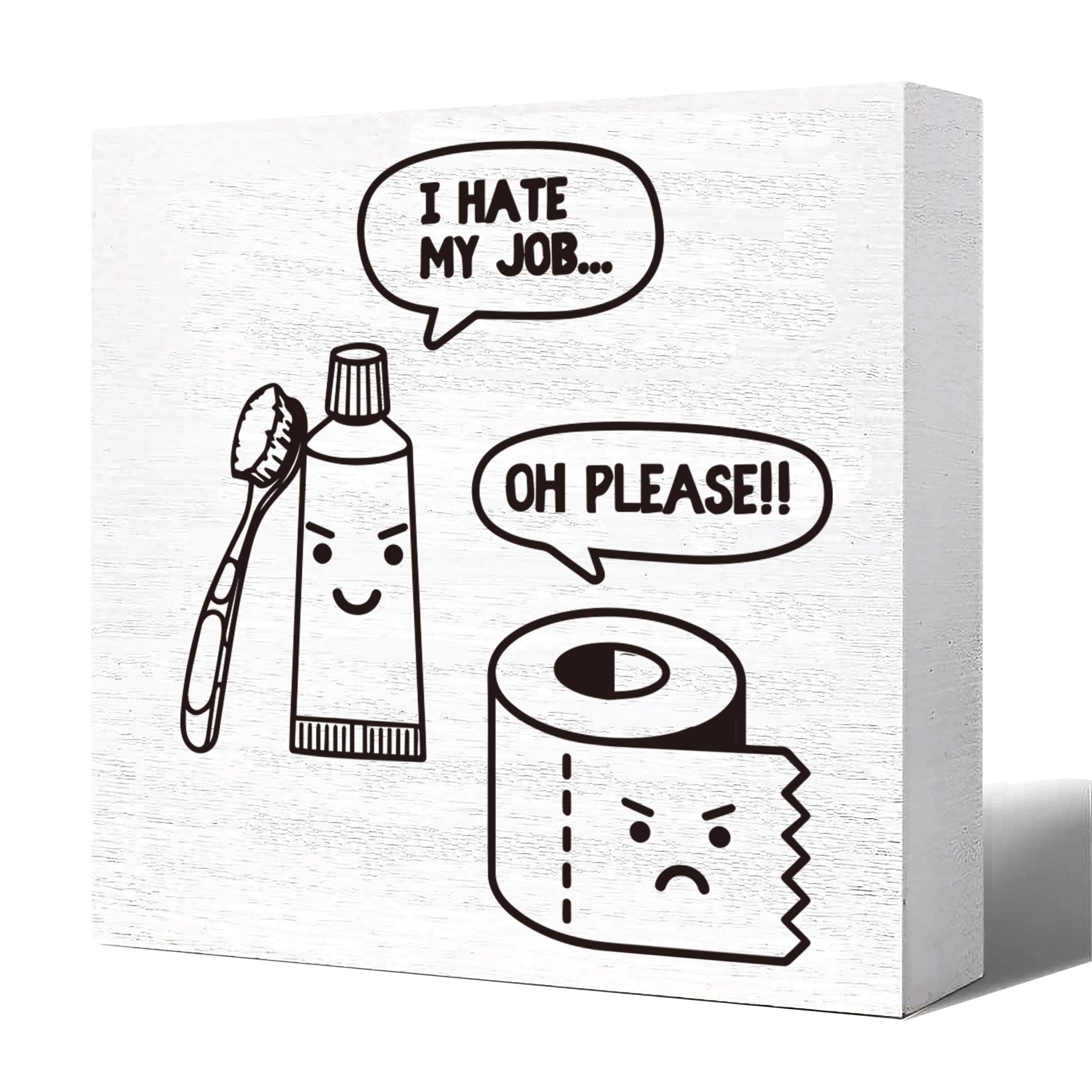DOFAFALA I Hate My Job Fuuny Cute Cartoon Style Wooden Box Sign Decor, Rustic Humor Wooden Plaque for Wall, Tabletop, Des...