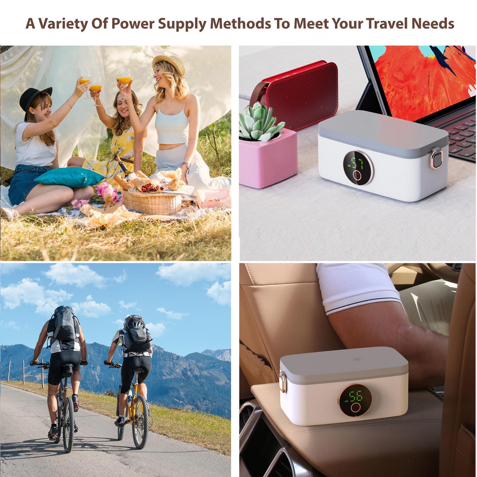 Fiambrera Electrica Coche Recargable E Inalámbrico, Fiambreras Comida Trabajo Portátil Y Con Batería De 16000 mAh, Fiambrera Termica