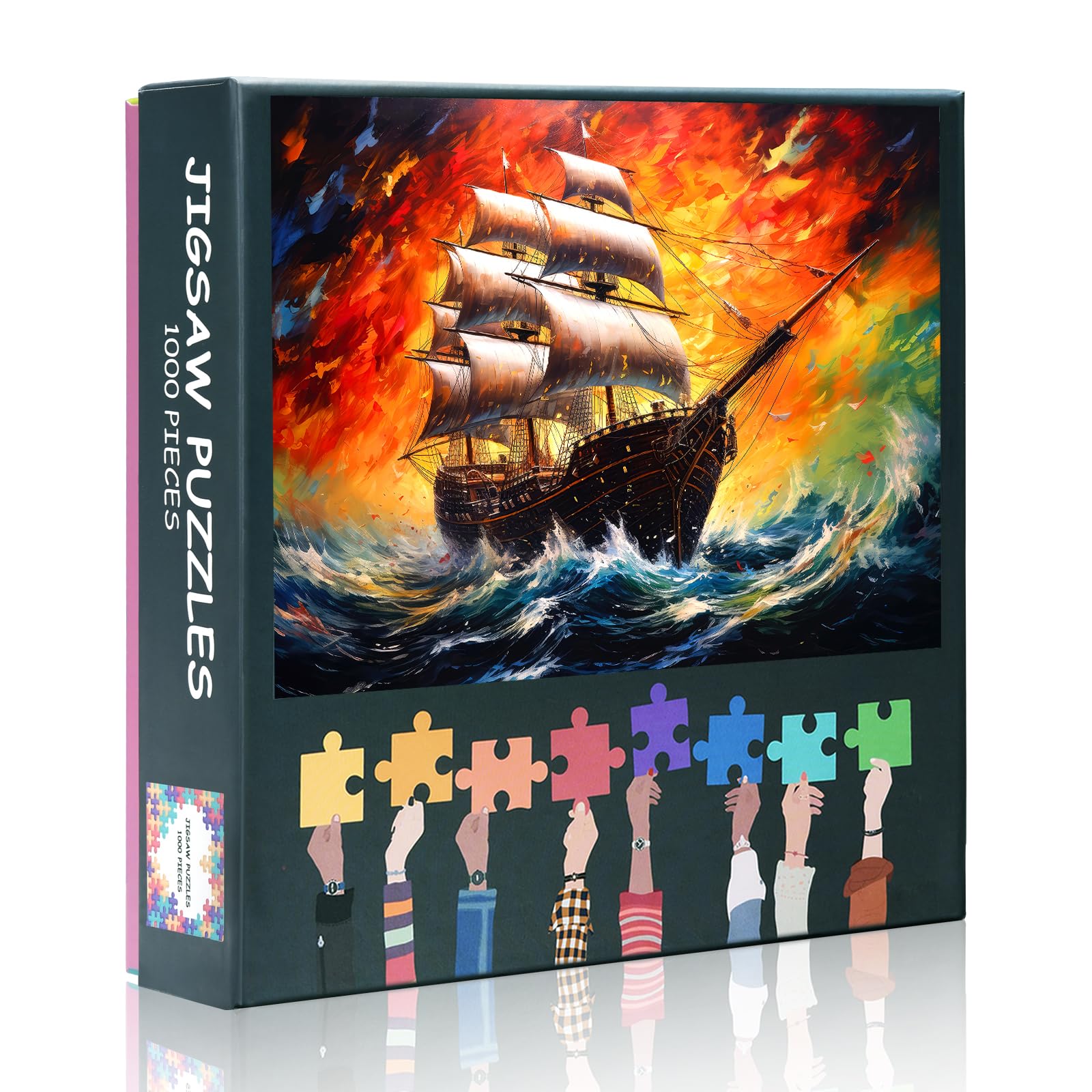Vintage Jigsaw Puzzles for Adults - Stormy Sailing Ship Oil Painting Art, 50x70cm Collectors Edition Puzzle, Parlour Games for Maritime Enthusiasts