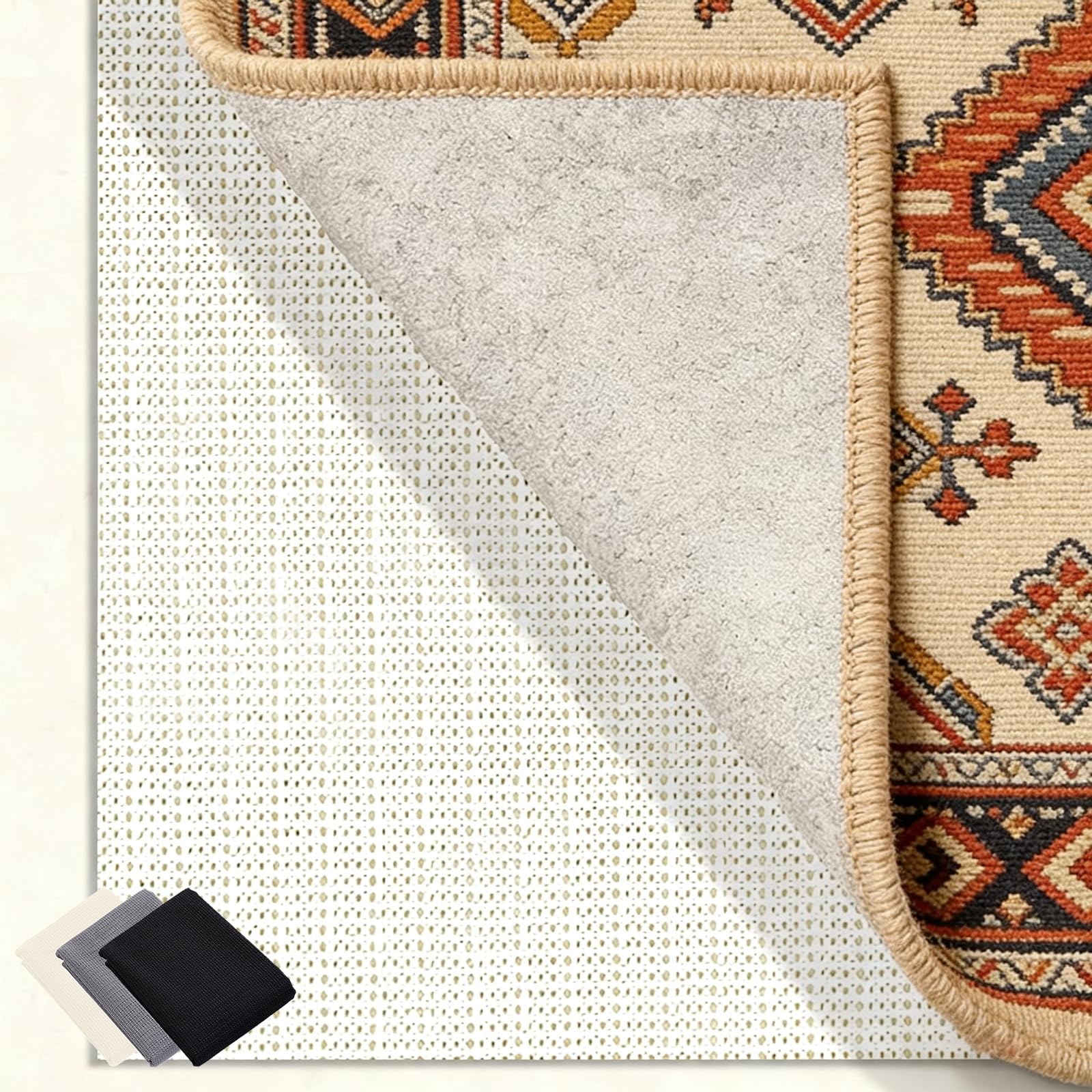 Rutschmatte Teppich 205 x 240 cm Waschbare, Wiederverwendbare, Hält Ecken Flach, Zuschneidbar, Teppich Antirutschmatte, Rutschmatte Universell Einsetzbar für Alle Böden, Weiß
