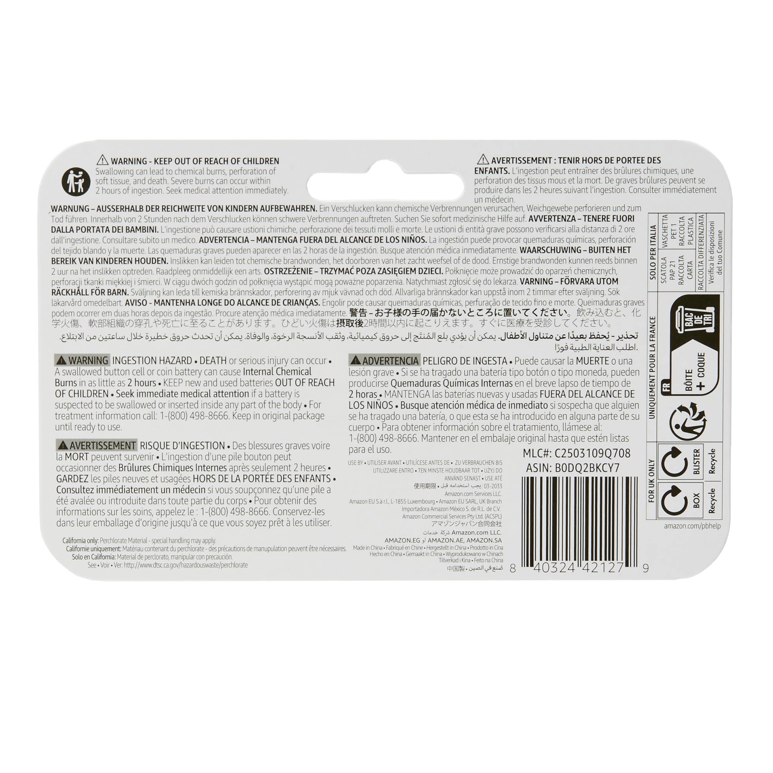 Amazon Basics Litowa bateria pastylkowa CR2450, długa żywotność, bezrtęciowa, 3V, opakowanie zabezpieczone przed dziećmi (otwierać nożyczkami), 6 sztuk