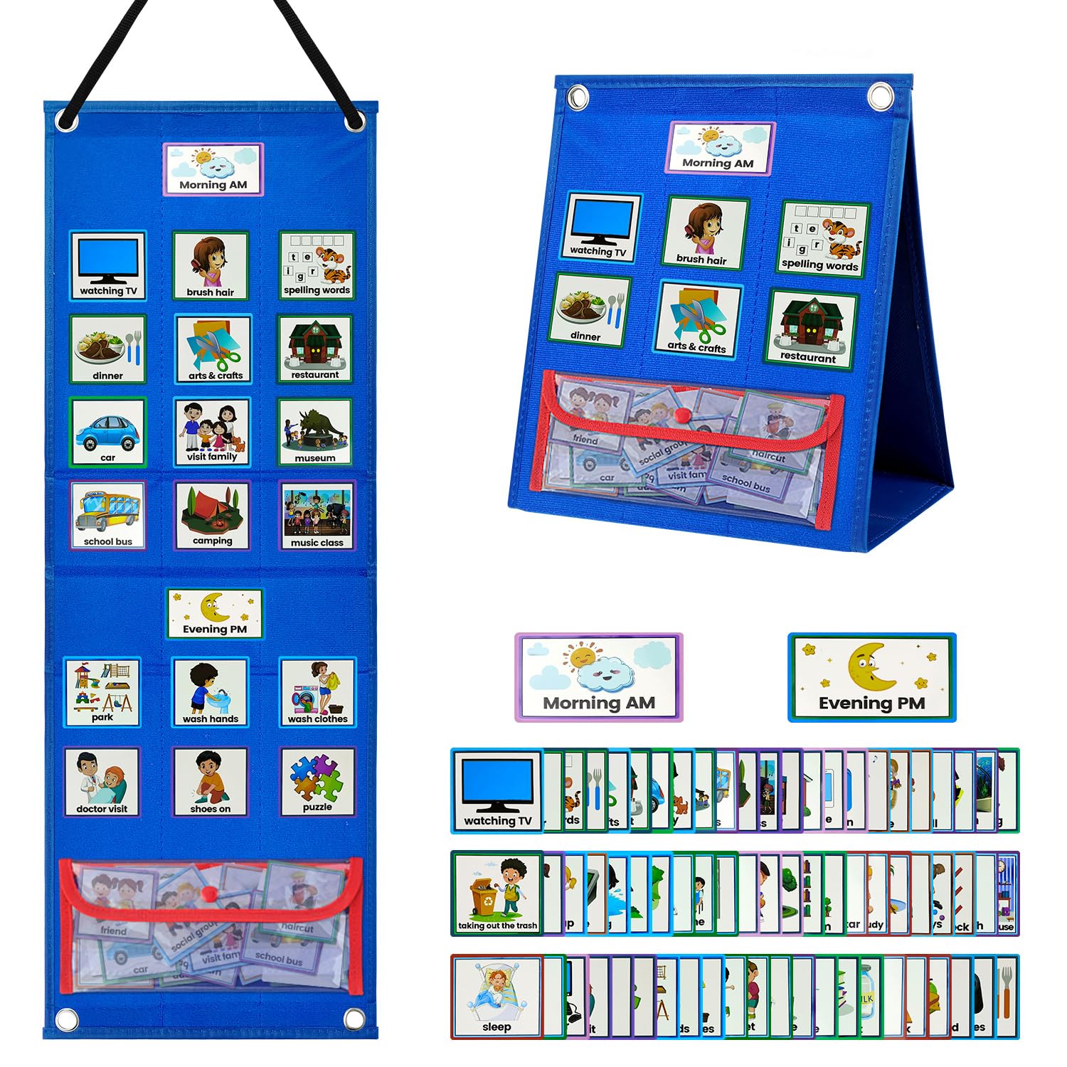 Large Visual Schedule for Kids Chore Reward Chart, Morning Bedtime Routine Chart for Toddlers, Daily Schedule Board Communication Cards Autism