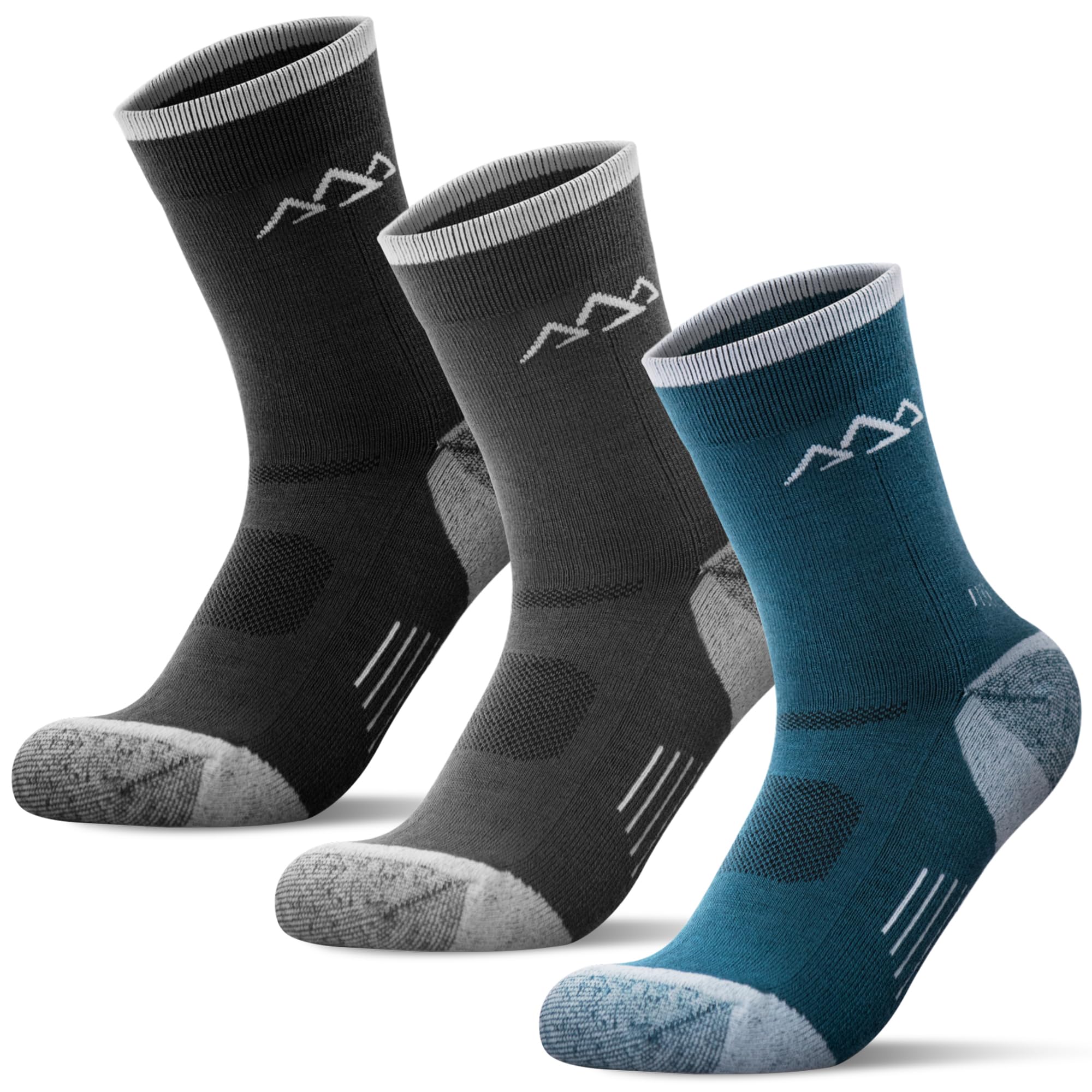 innotree 3 Paar Merino Wandersocken für Herren & Damen, Gepolstert Anti-Blasen 67% Merinowolle thermosocken Wintersocken für Trekking Outdoor und Sport
