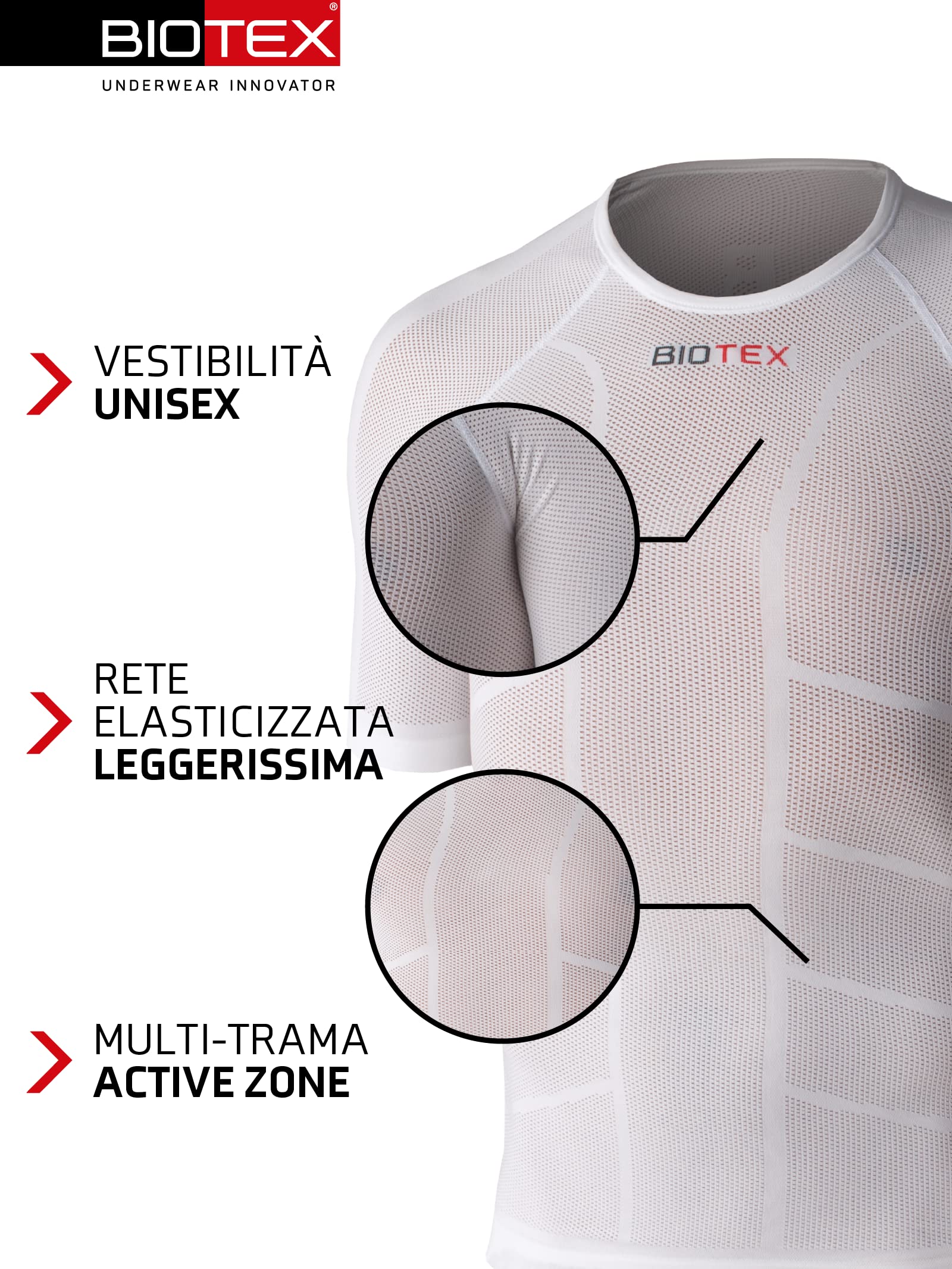 BIOTEX T-Shirt Rete Sun Traspirante Unisex per Ciclismo e Running, Intimo Tecnico Sportivo Ideale per L'Estate