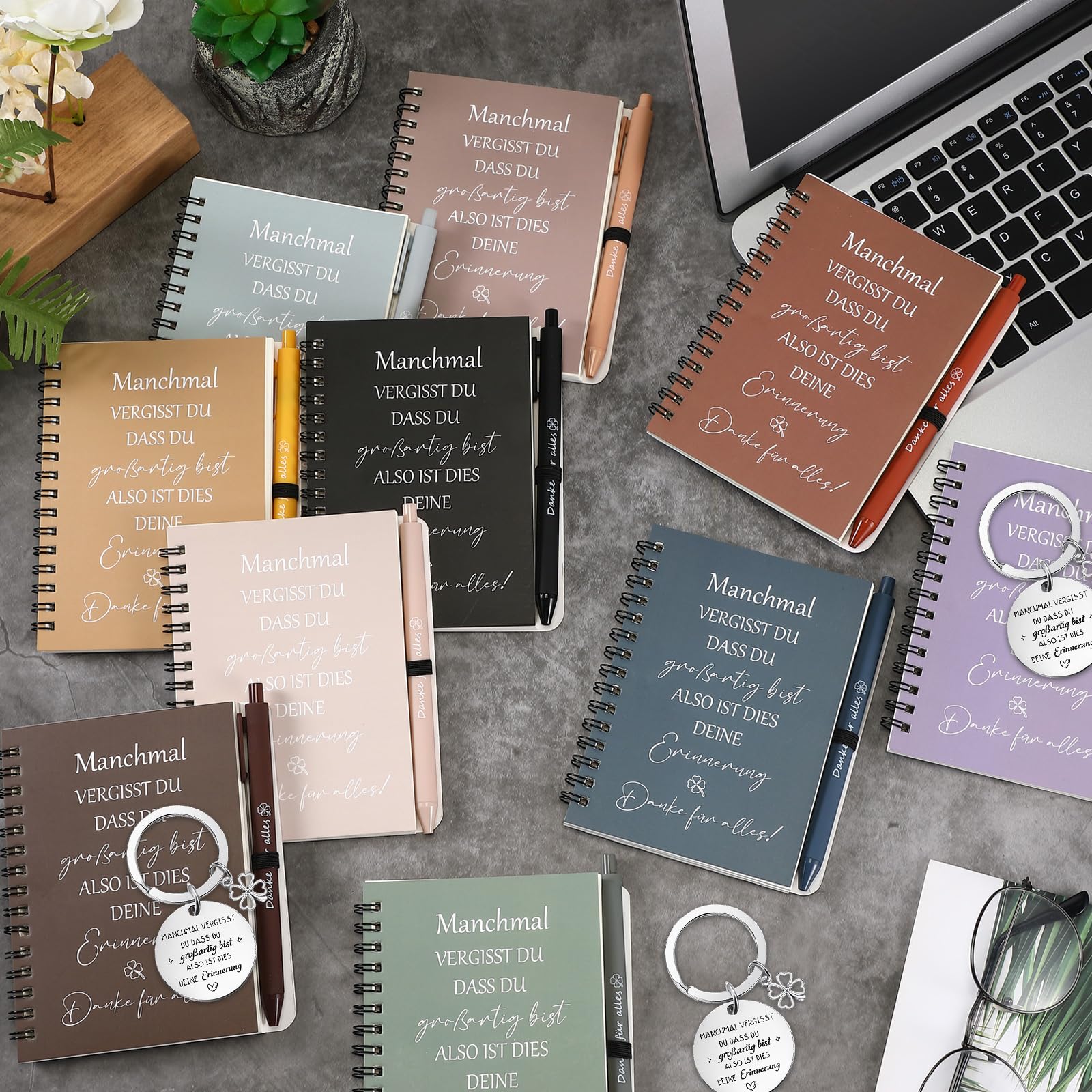 Dankeschön Geschenkset Für Kollegen - Notizblock, Kugelschreiber & Schlüsselanhänger Set