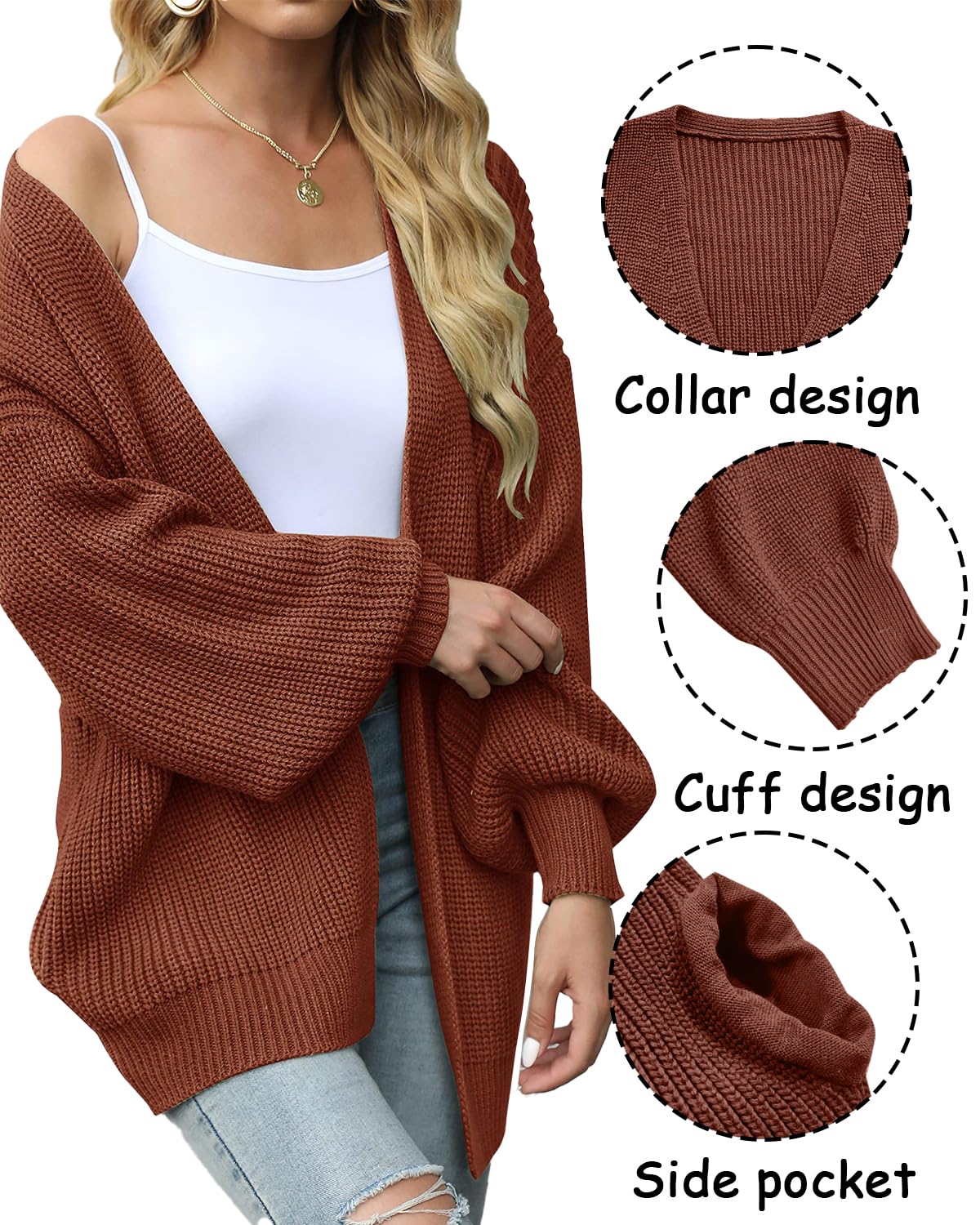 JFAN Cardigan Donna a Manica Lunga Lavorato a Maglia Leggero Sciolto Aperto Maglione Giacca Calda con Tasche per Autunno Inverno