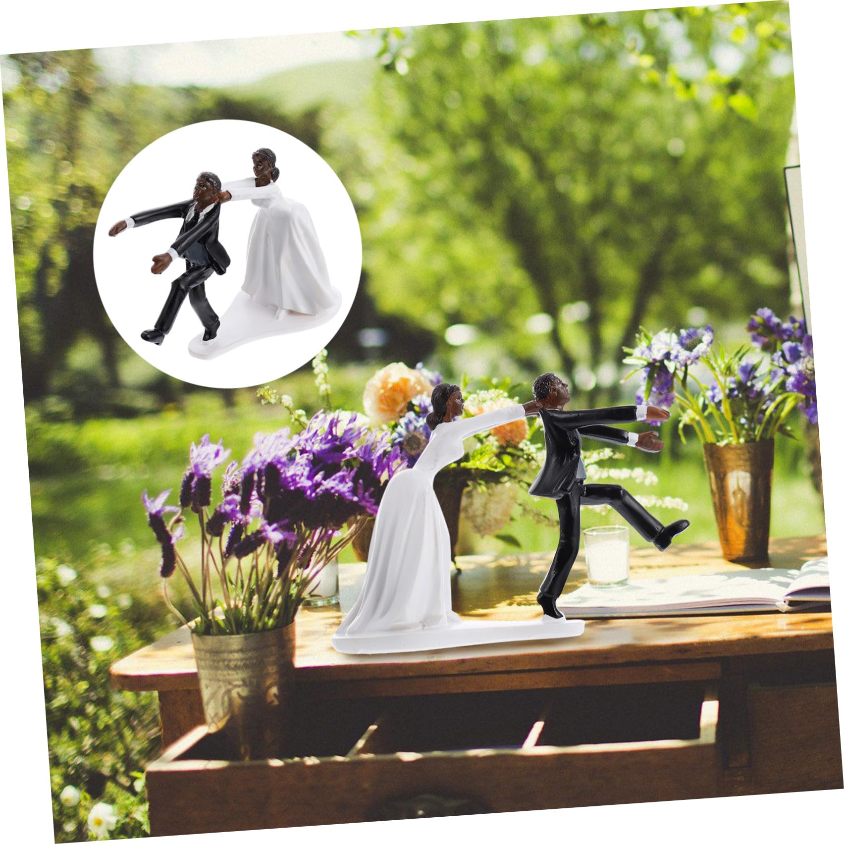 SECFOU Decorazione Creativo e Realistico per Torta Matrimonio in Resina Sposi Neri, Topper Cake Multiuso e Allestimento Atmosfera per Commemorazione