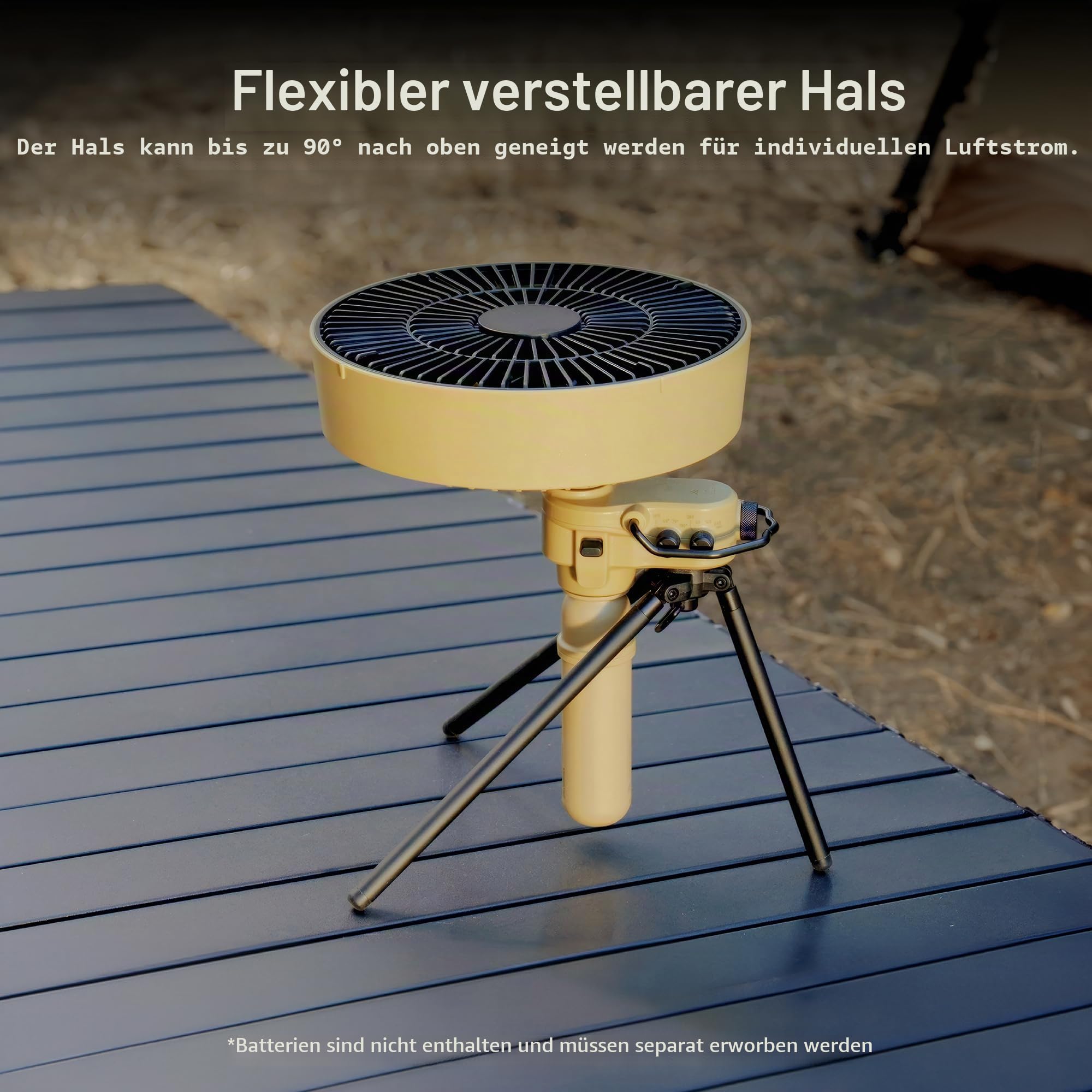 エレコム(ELECOM) NESTOUT Outdoor Camping Fan with Tripod, 4 Speed Settings & Breeze Mode, 3 Angle Oscillation, 90° Adjustable Tilt, Auto Timer (30/60/90 mins), USB C Compatible, Portable Tent Fan (Black)