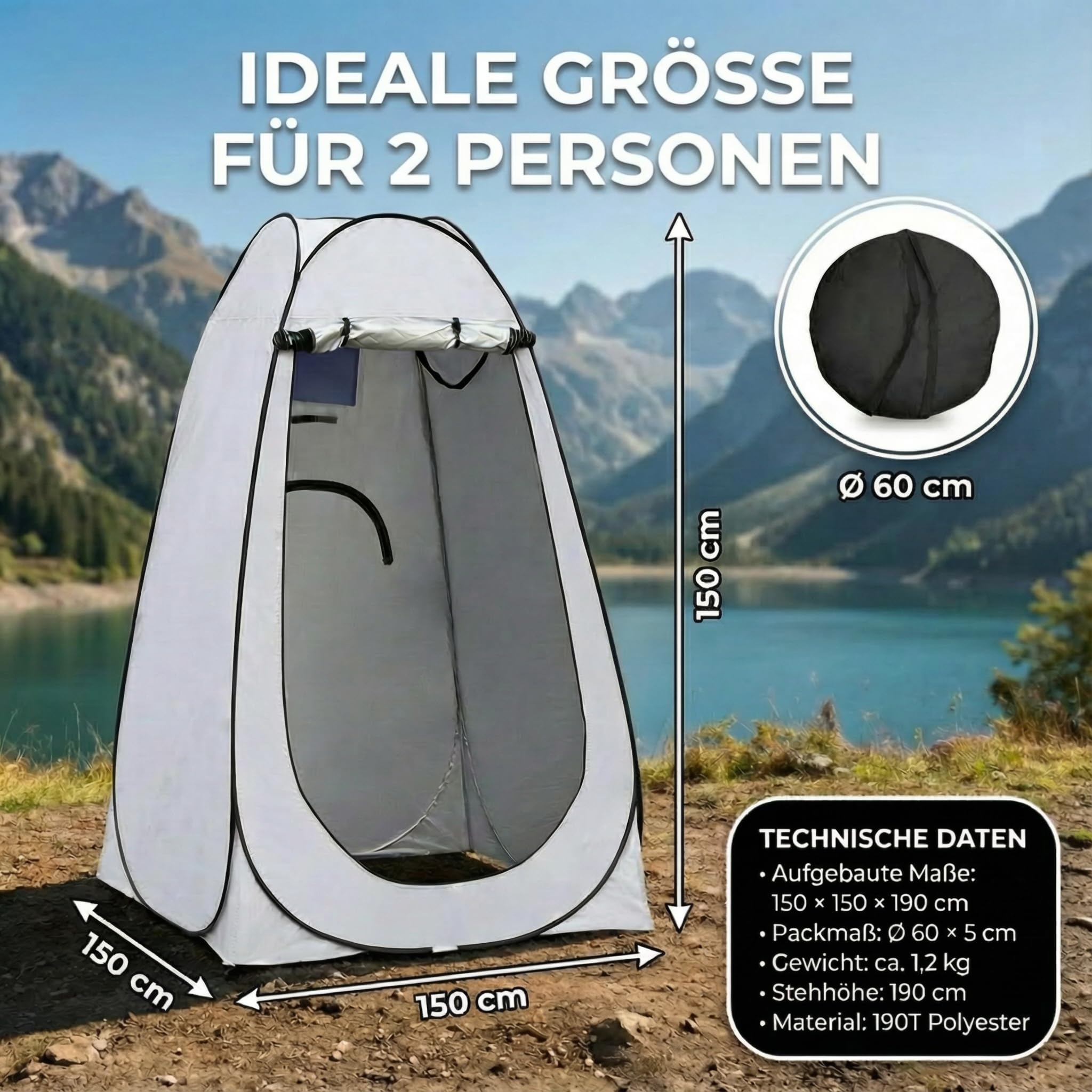 CLIPOP Pop-Up-WC-Zelt, tragbar, Dusche, Sichtschutz, wasserdicht, UV-Schutz, Umkleidezelt für Strand, Angeln, Wandern, Baden, Outdoor, mit Tragetasche