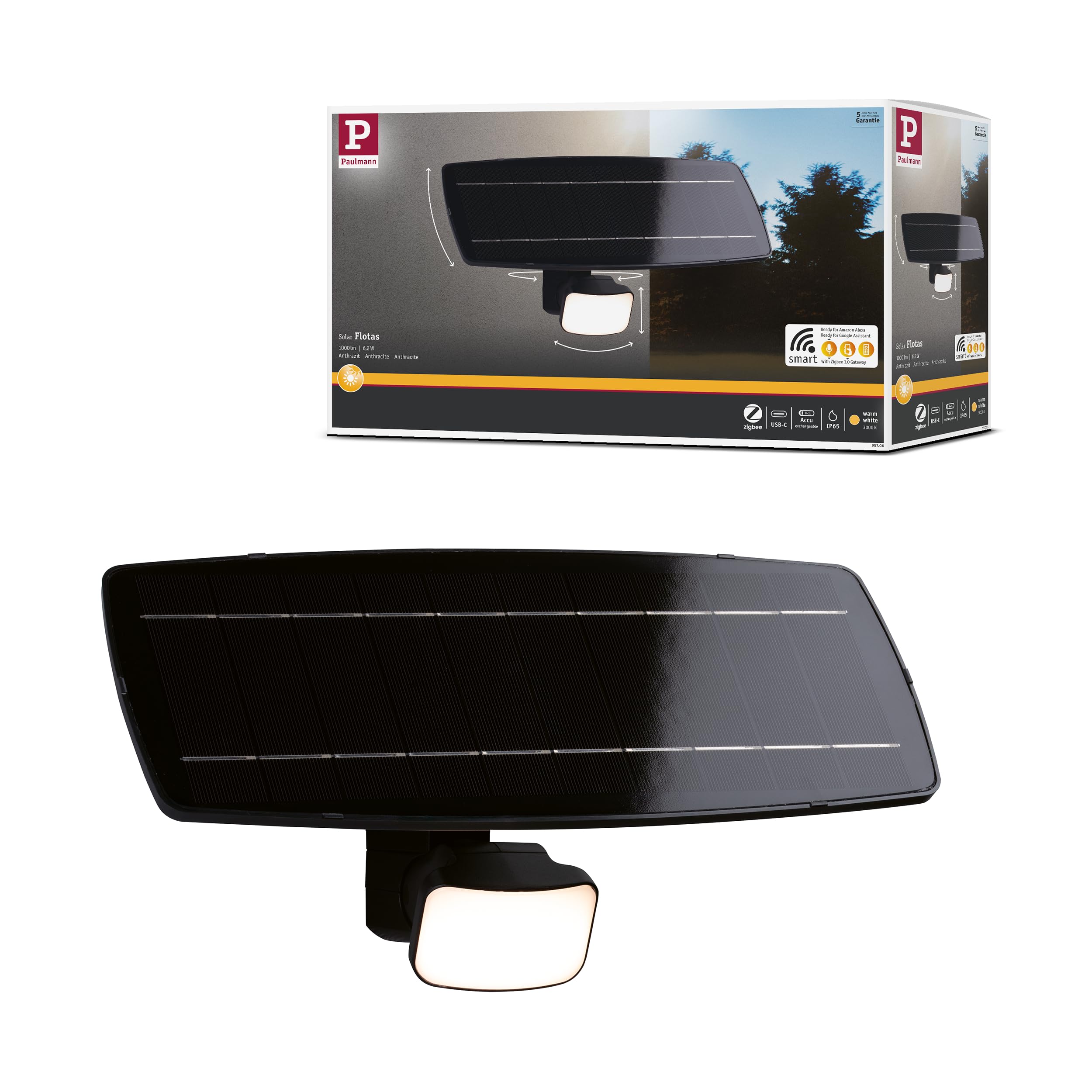 Paulmann 95706 Solar Fluter Smart Home Zigbee 3.0 Flotas Zigbee IP65 3000K 700lm Anthrazit