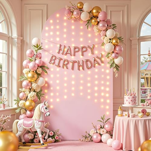 Dusty Pink 6FT Arch Backdrop Cover with Lights String Wedding Arch Covers Stretchy Backdrop Party Baby Shower Bridal Shower Photo Birthday Photography Background Arch Stand Cover Spandex