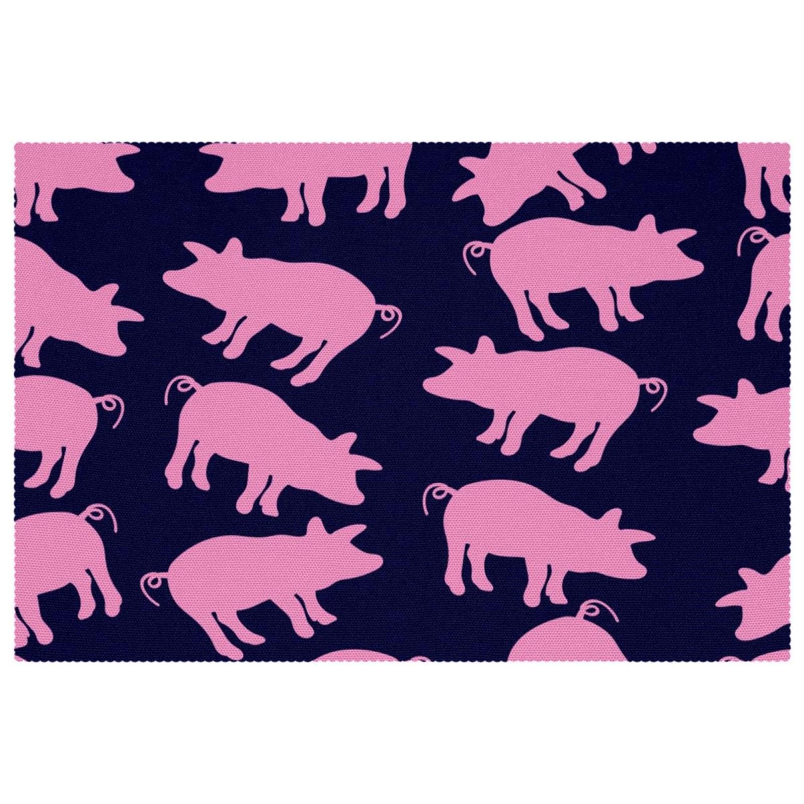 Set de table lavable cochon rose en Oxford pour des repas de famille joyeux et propres