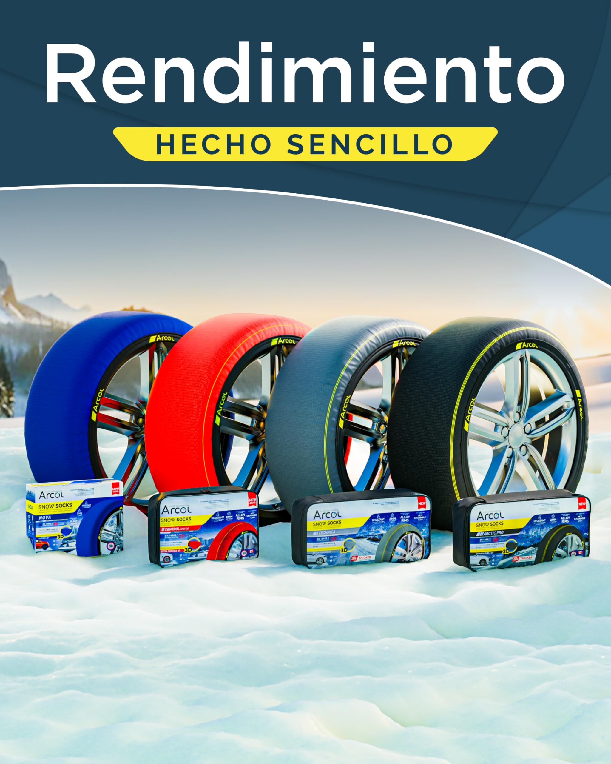 ARLUM Fundas Rueda Nieve para Coche Homologado EN 16662-1 - Dos Cadenas Nieve de Tela para Coche. Snow Sock Talla XL para R14-R22 (Tamaños de Neumáticos Detallados en el Interior) (Control, XL)