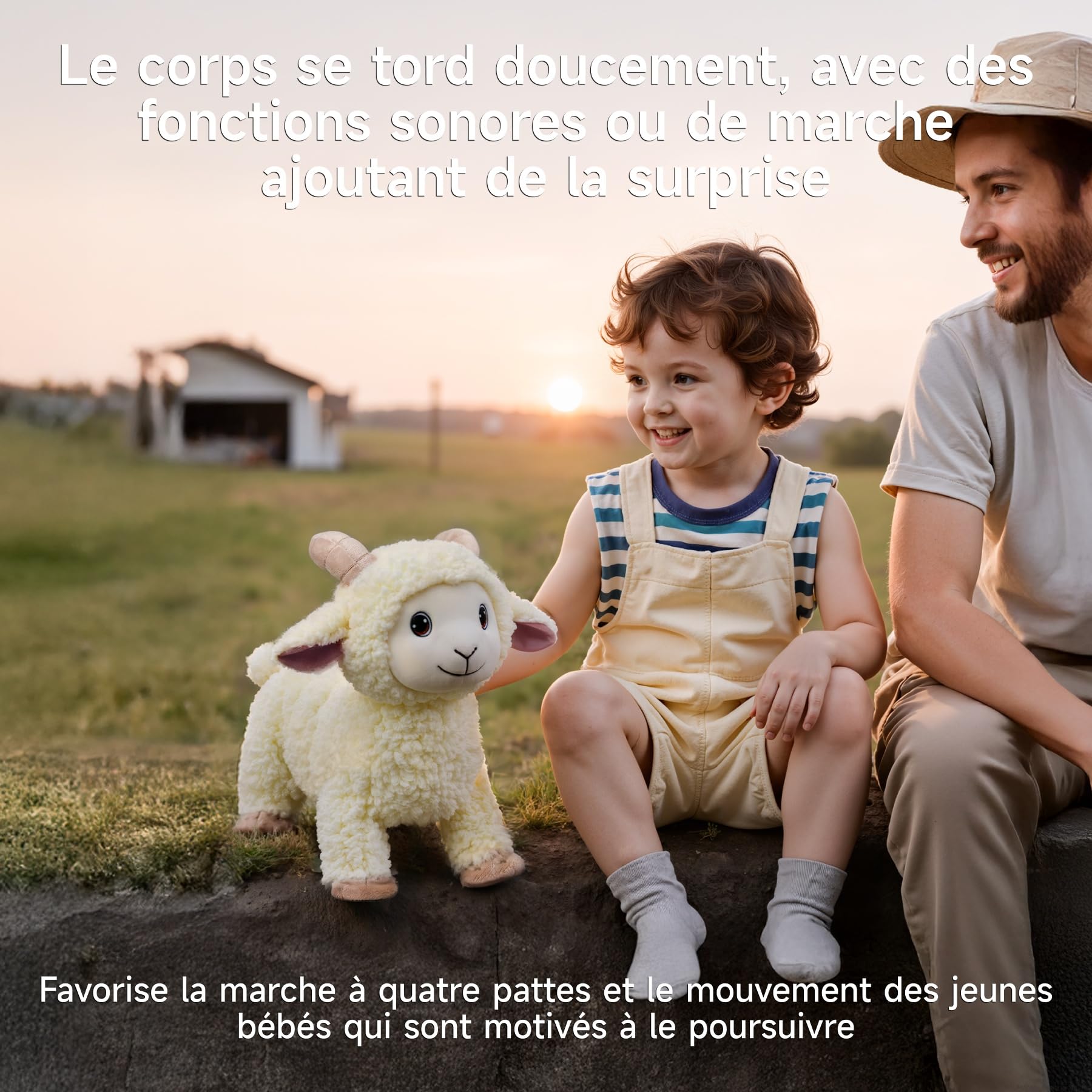 Mouton en Peluche Qui Marche, Agneau avec Télécommande, Jouet Interactif Qui Chante et Bêle, Cadeau Enfant