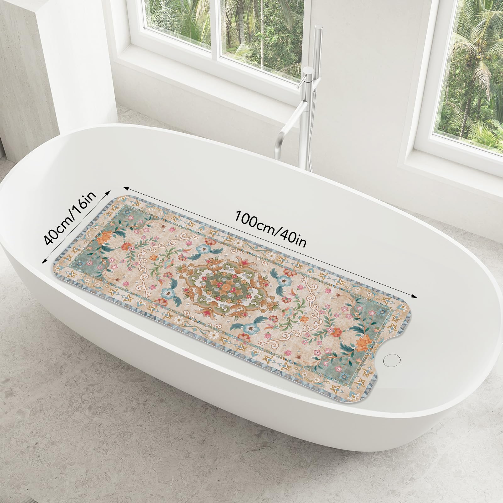 SHUCHING Tapis de Baignoire Antidérapant Boho Beige 100 X 40 cm | Tapis de Bain Antidérapant, Tapis de Douche Lavable en Machine et Anti Moisissure