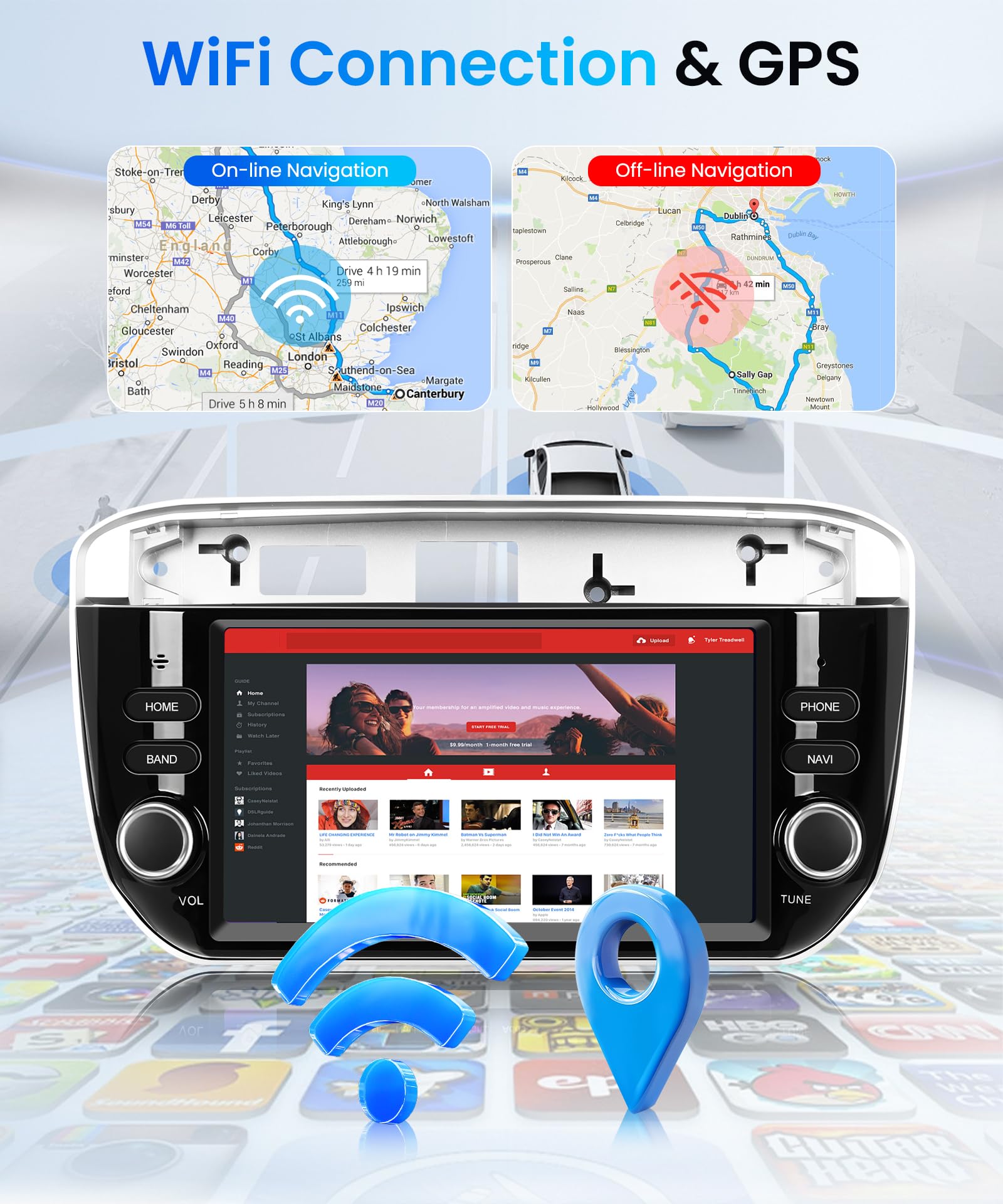 4G+64G Rimoody Android Autoradio per FIAT Linea Punto Evo 2012-2015 7 Pollici HD Stereo Auto con Wireless Carplay Android Auto Navi GPS Mirror Link Bluetooth WiFi/FM/RDS/EQ/SWC Telecamera Posteriore