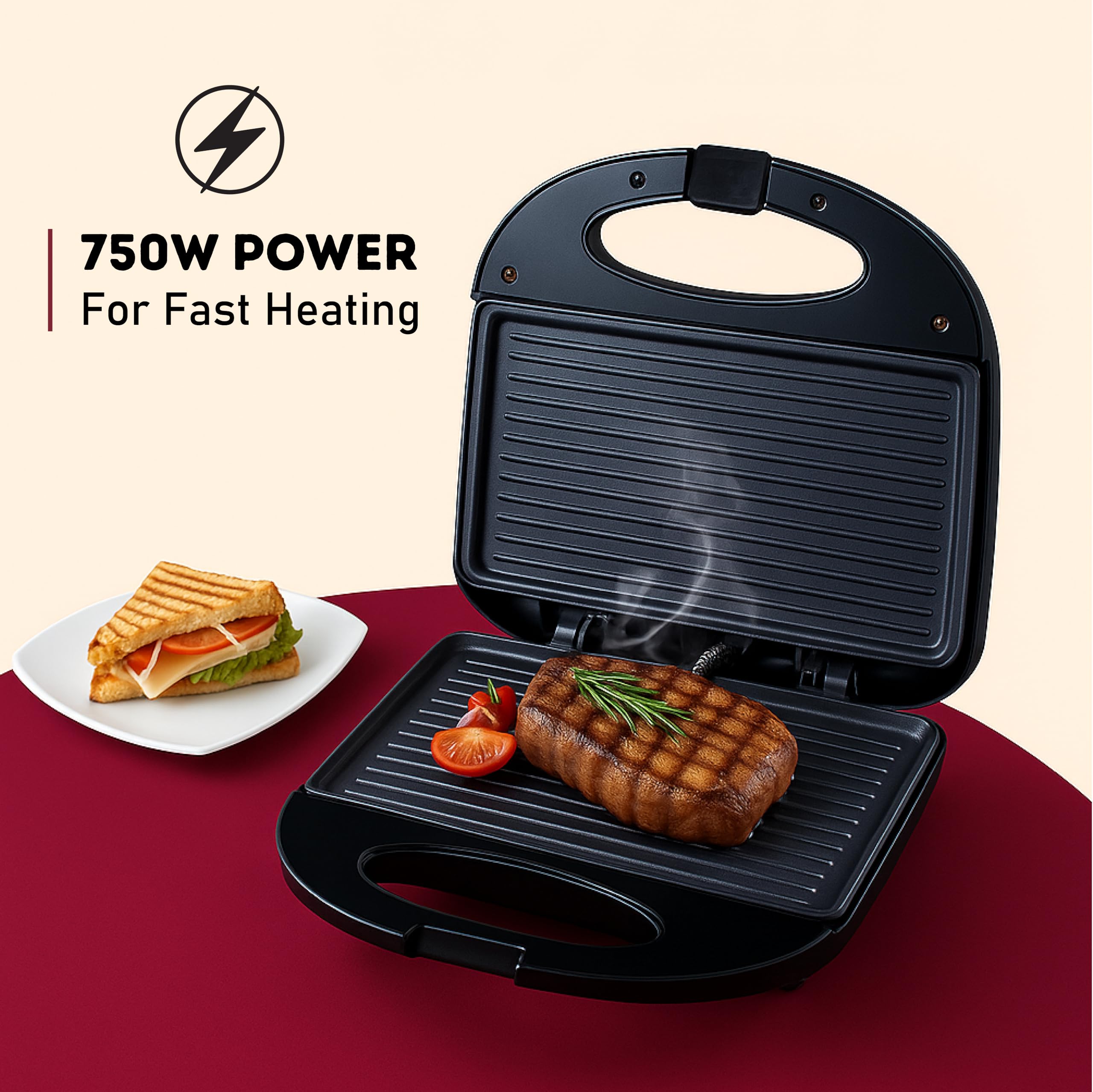 HEJIX 750W Sandwich Grill Maker, Panini Press with Double-Sided
