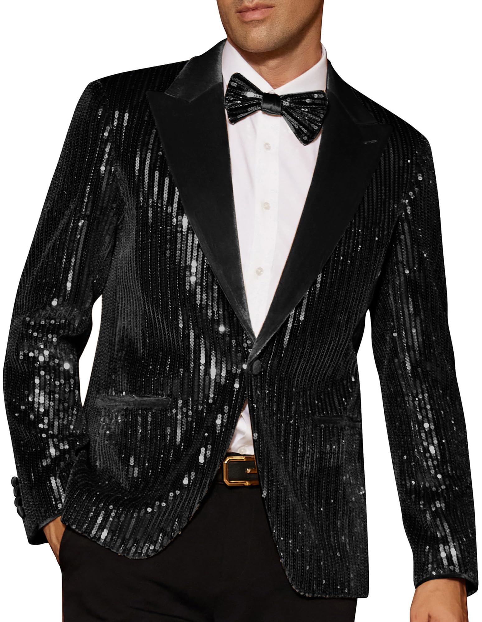 Grace Karin Mens Shiny Sequin Blazer Tuxedo One Button Slim