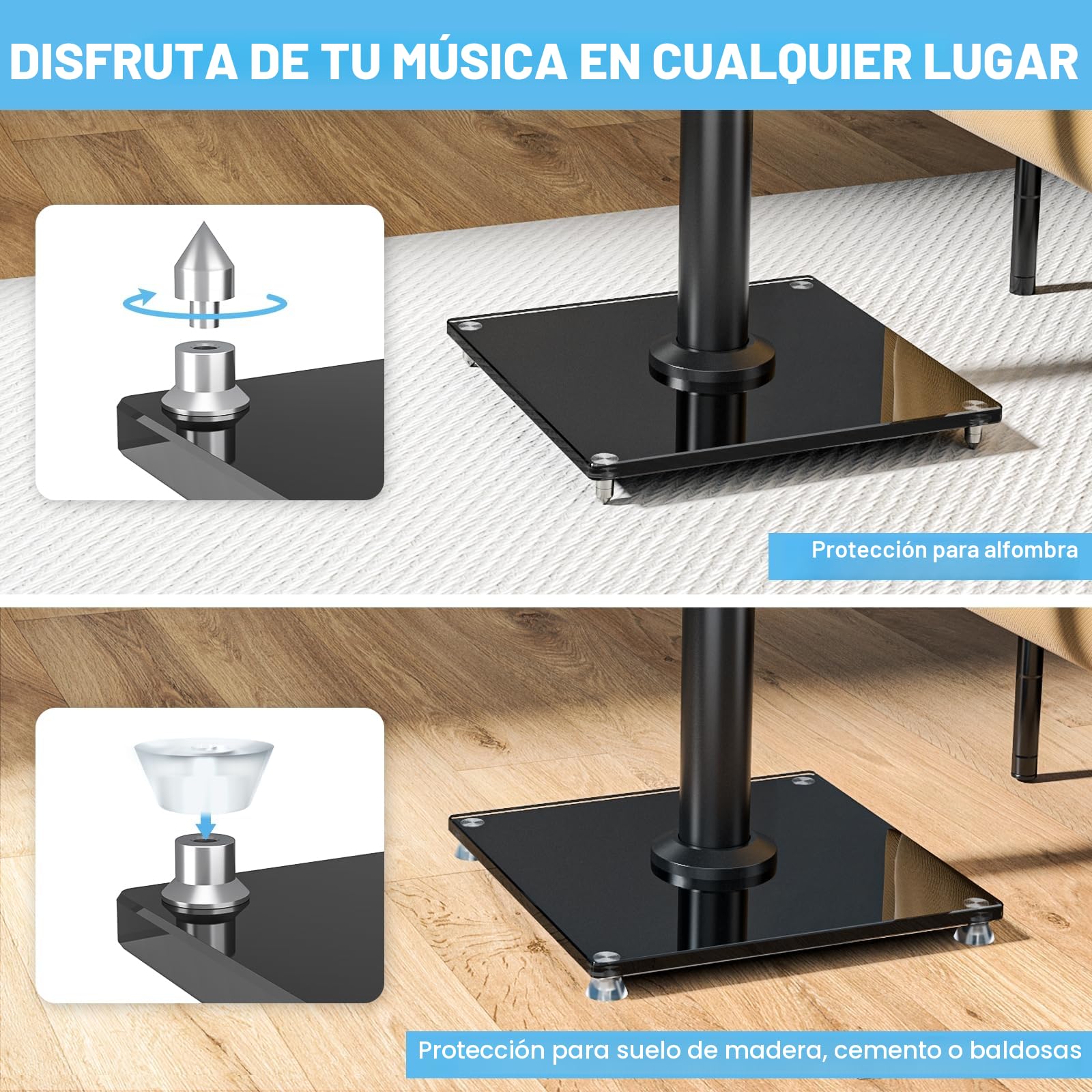 Rfiver 68cm Surround Universal Soporte de Altavoz de Pie, Satélite y Soporte para Altavoces de Estantería con Gestión de Cable, 10kg Surround Soporte para Altavoz 1 Par, Negro