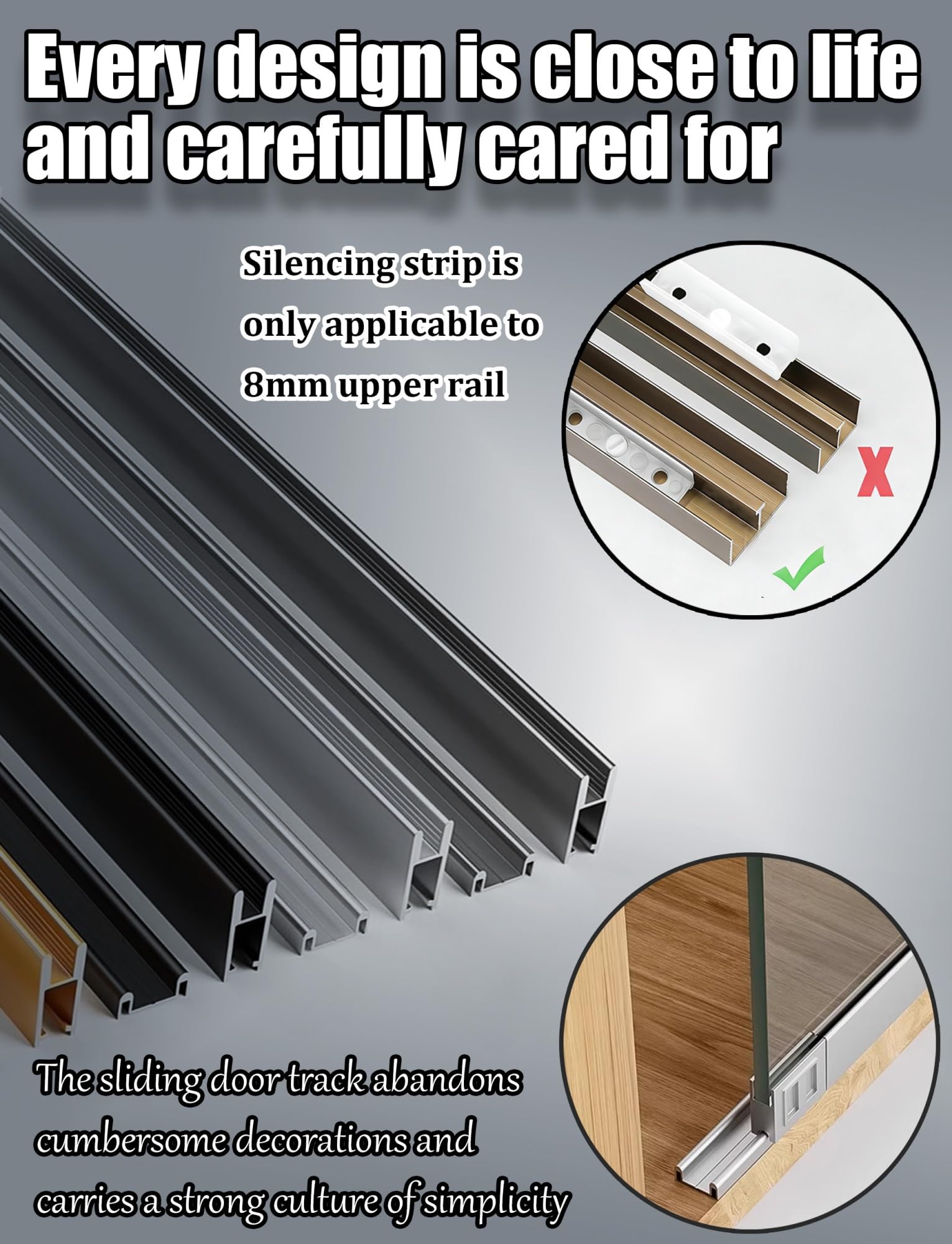 Zestaw prowadnic do drzwi przesuwnych ze stopu aluminium i szkła | Czarny 180 cm x 0,8 cm dla paneli 5/8 mm Witryna i garderoba: Szyna z rolkami