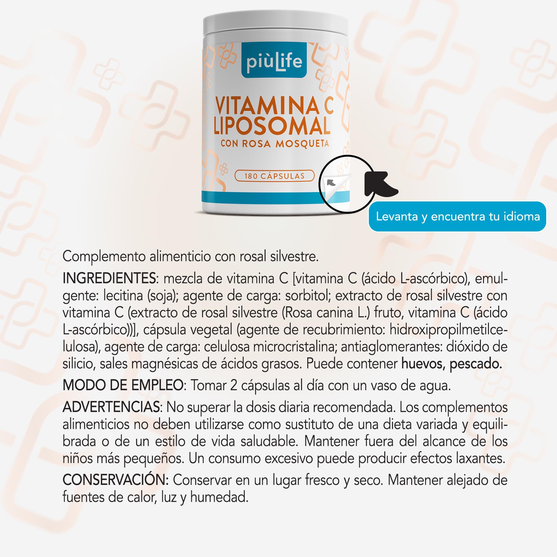 Vitamina C Liposomal 1000mg Con Rosa Mosqueta PiùLife, 360 Cápsulas | 6 Meses De Suministro, Suplemento Para Reforzar El Sistema Inmunológico, Energía, Alta Absorción Y Tolerancia